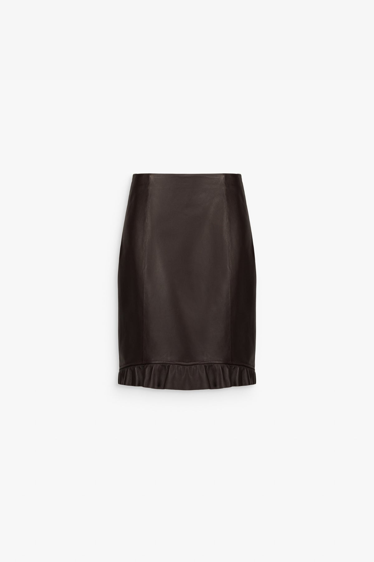 Jupe en cuir volant marron foncé