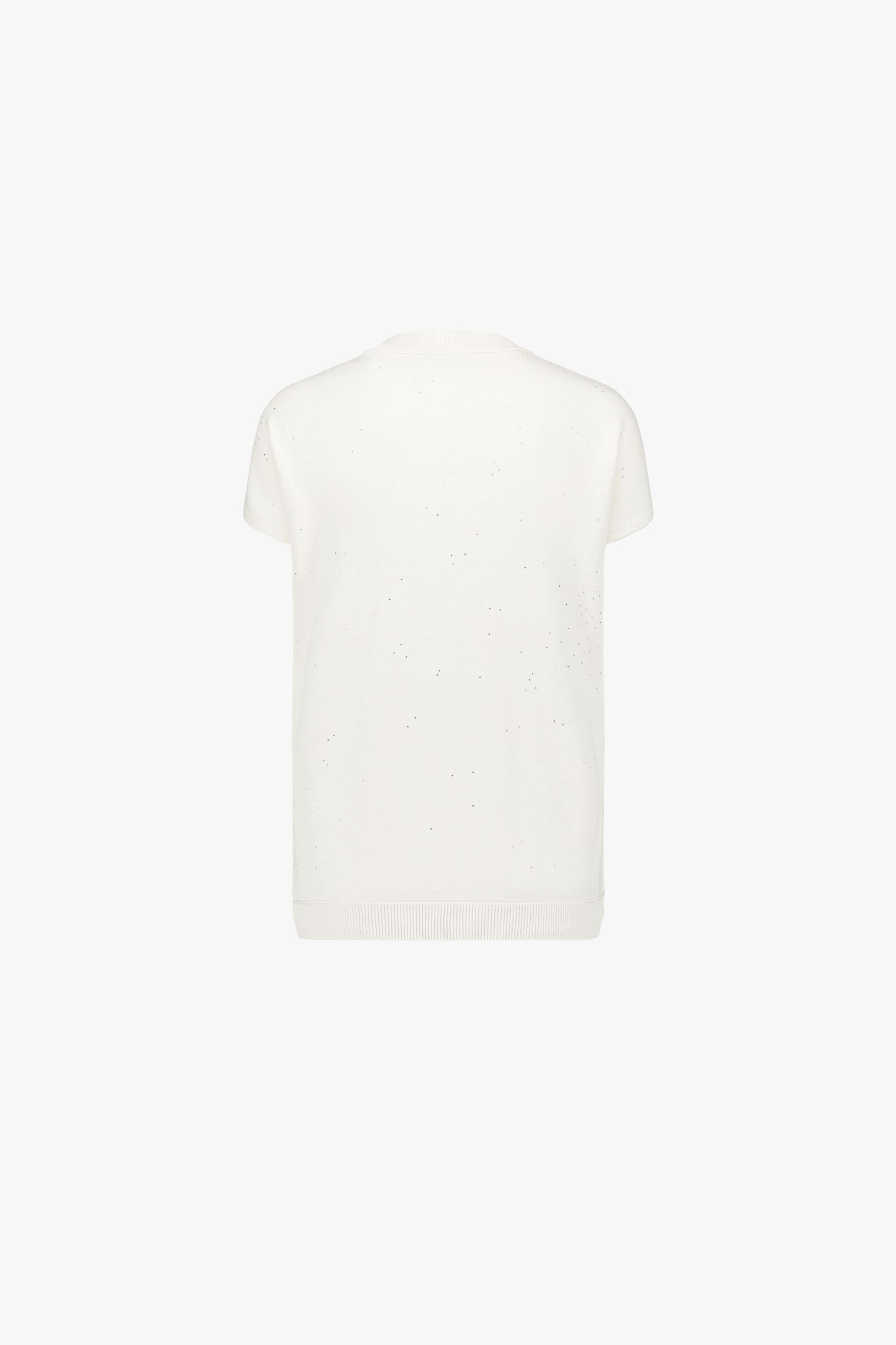 T-shirt ajusté en maille soie-coton. Col rond, manches courtes et détails de sequins appliqués pour une touche lumineuse discrète.