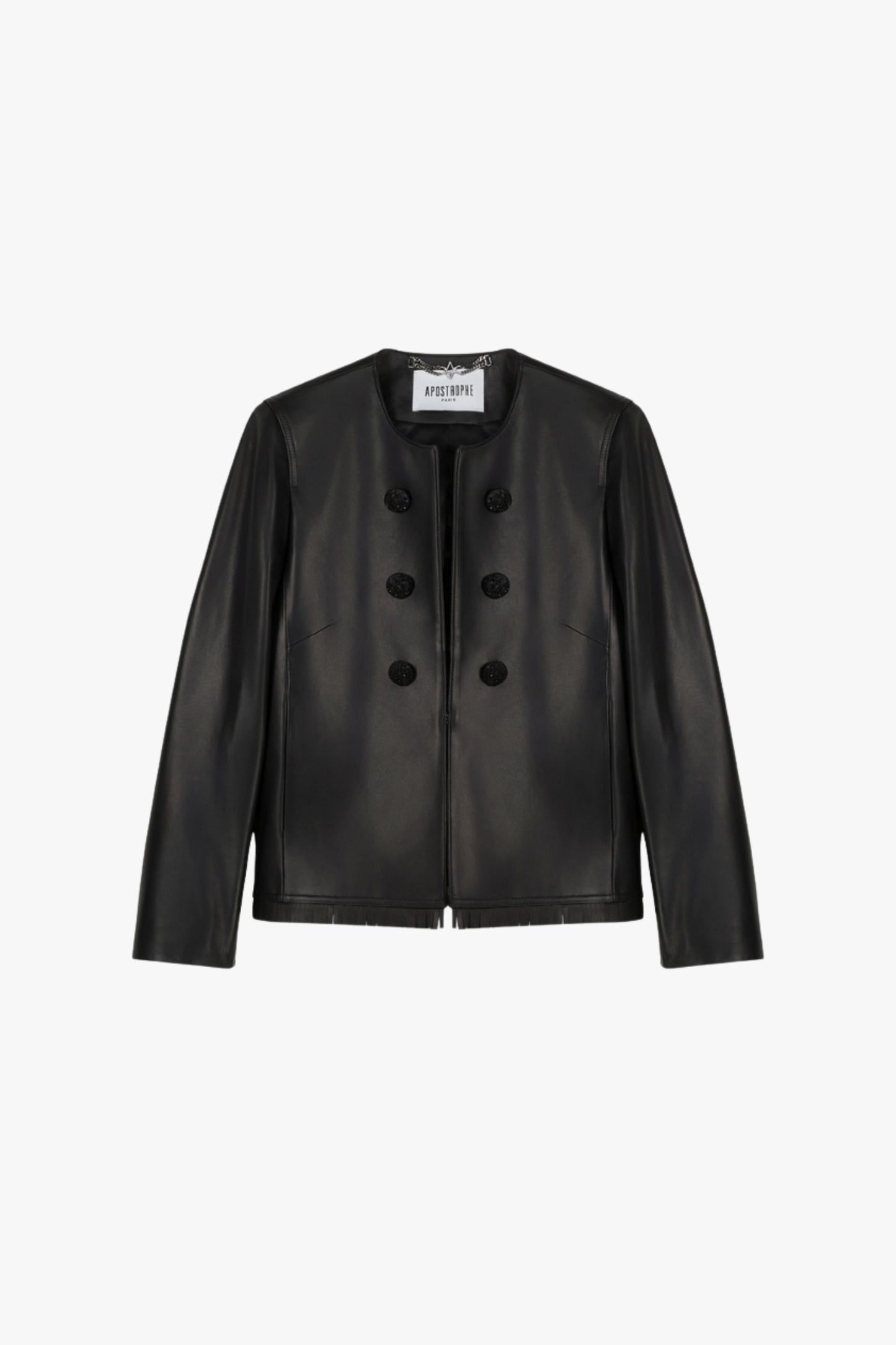 Black leather fringed suit jacket