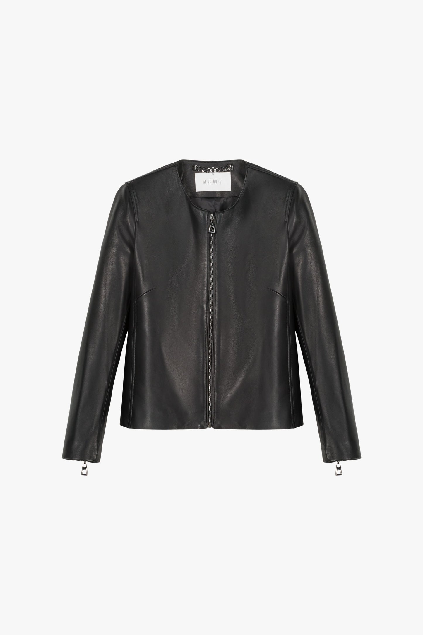 Short black leather jacket