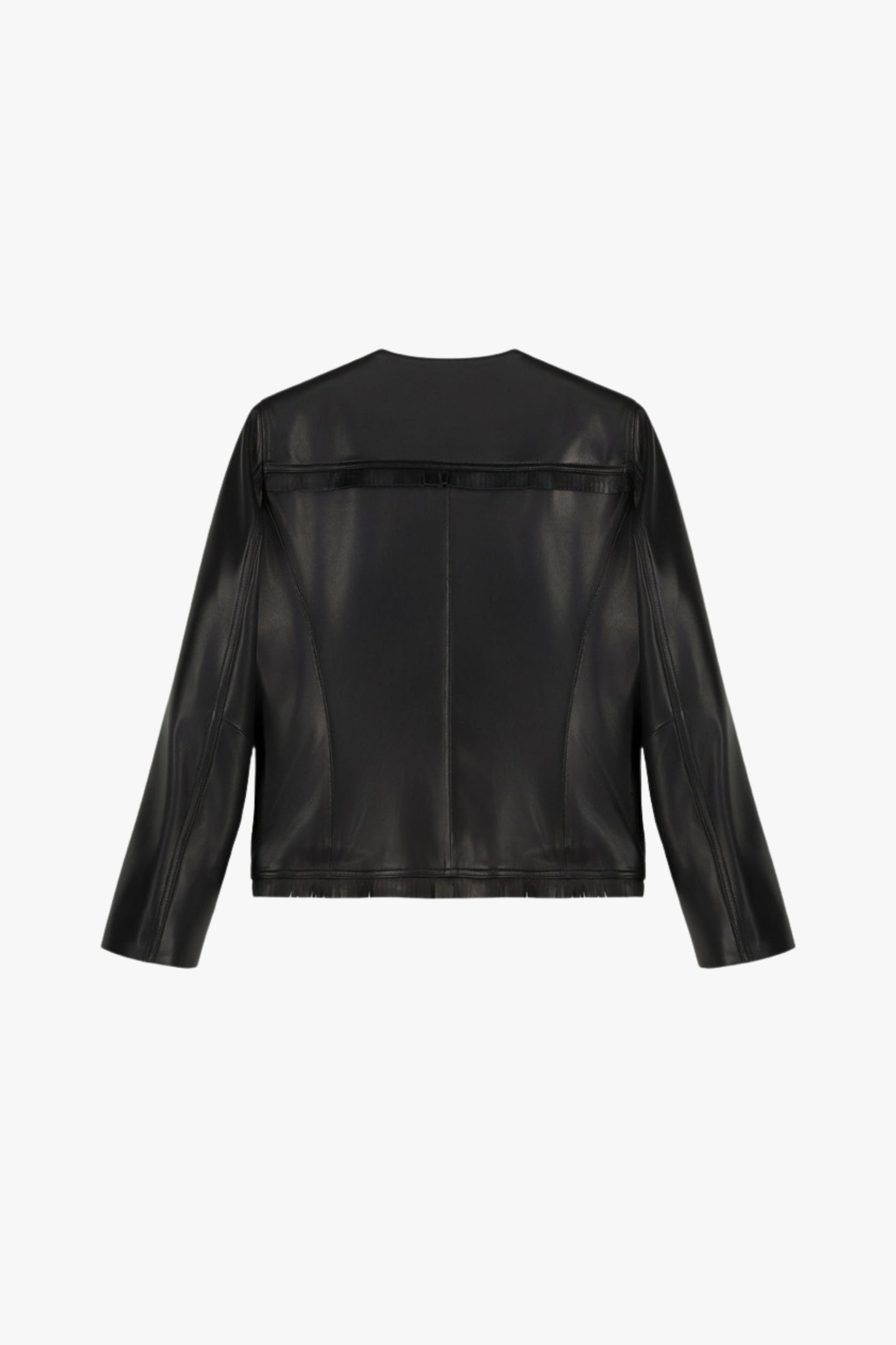 Black leather fringed suit jacket