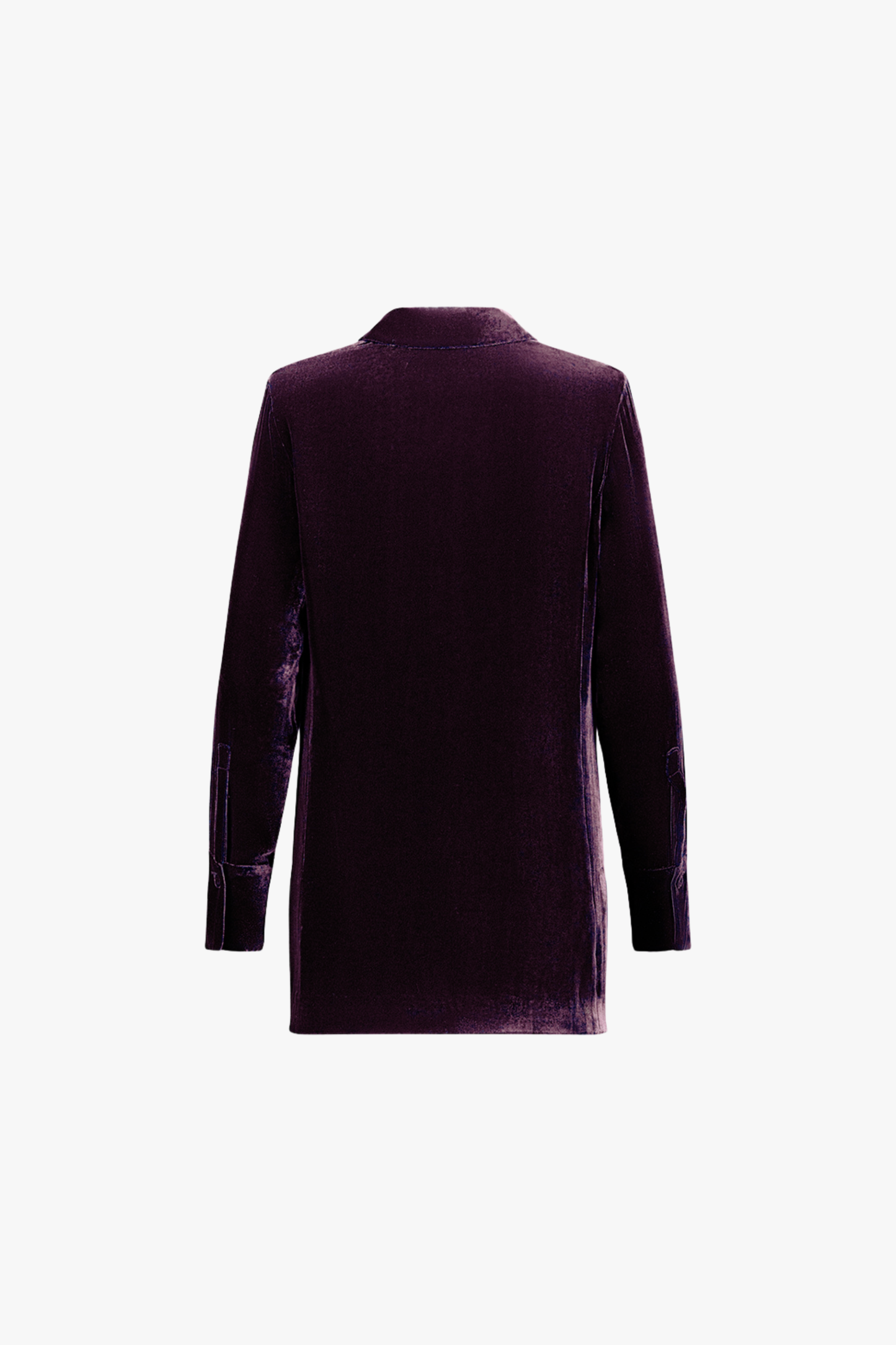 Chemise droite en velours grenat, col classique et poignets boutonnés.