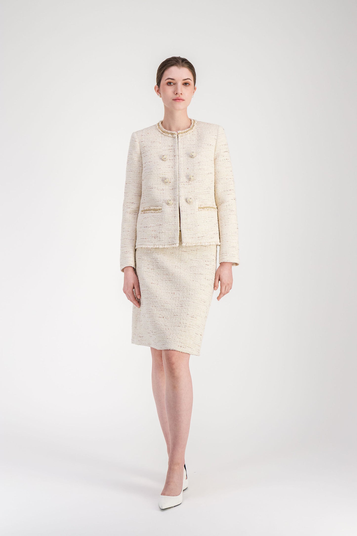 Veste droite jaune clair en tweed