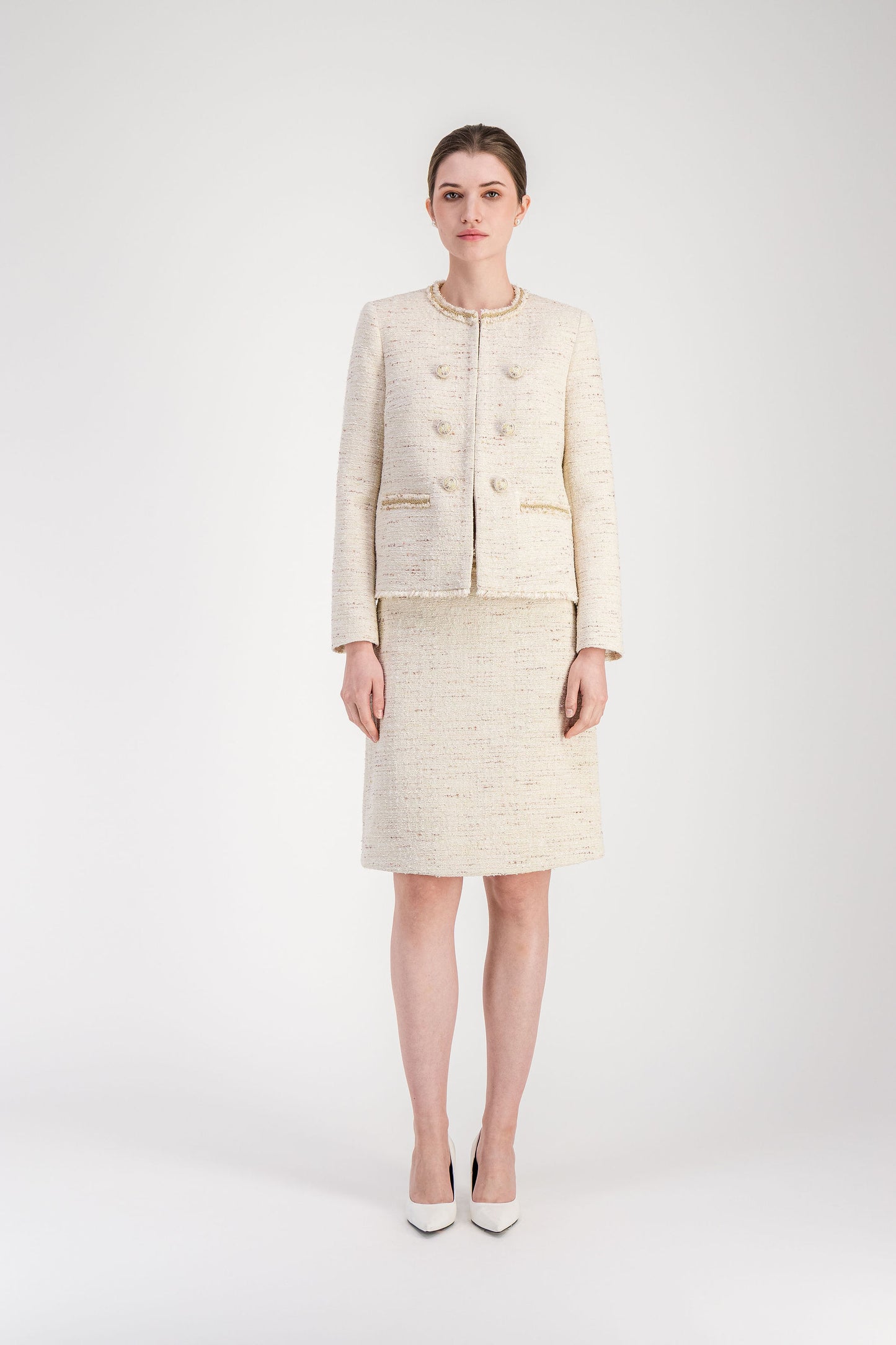 Veste droite jaune clair en tweed