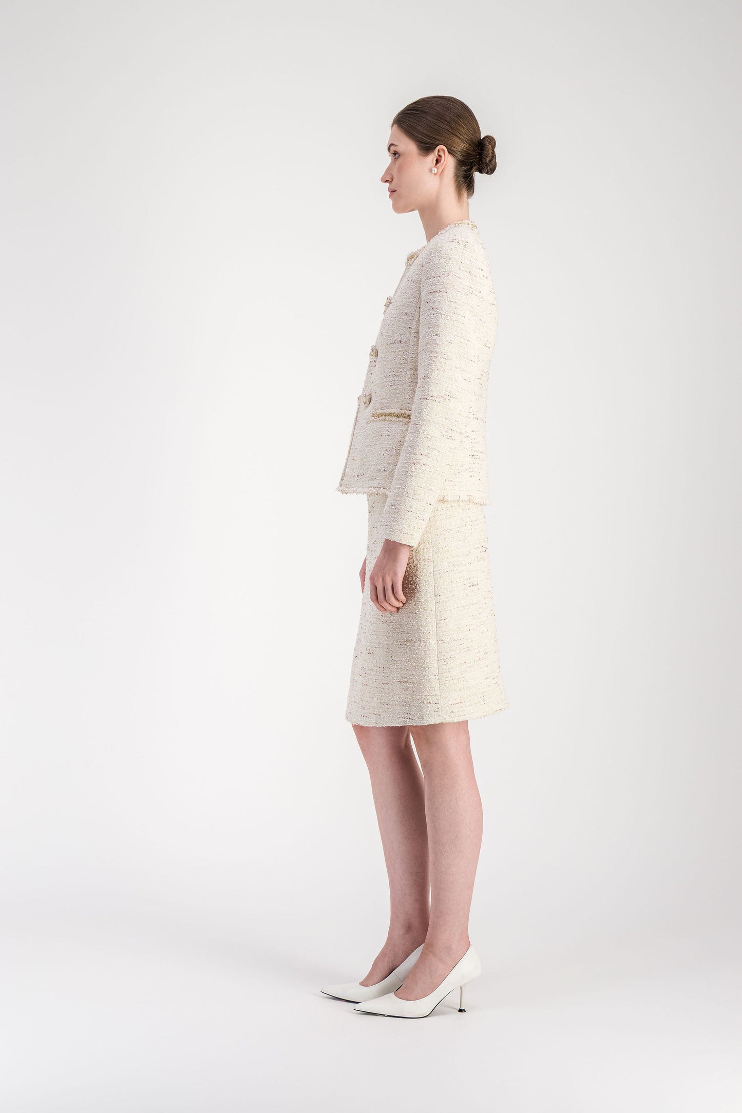 Veste droite jaune clair en tweed