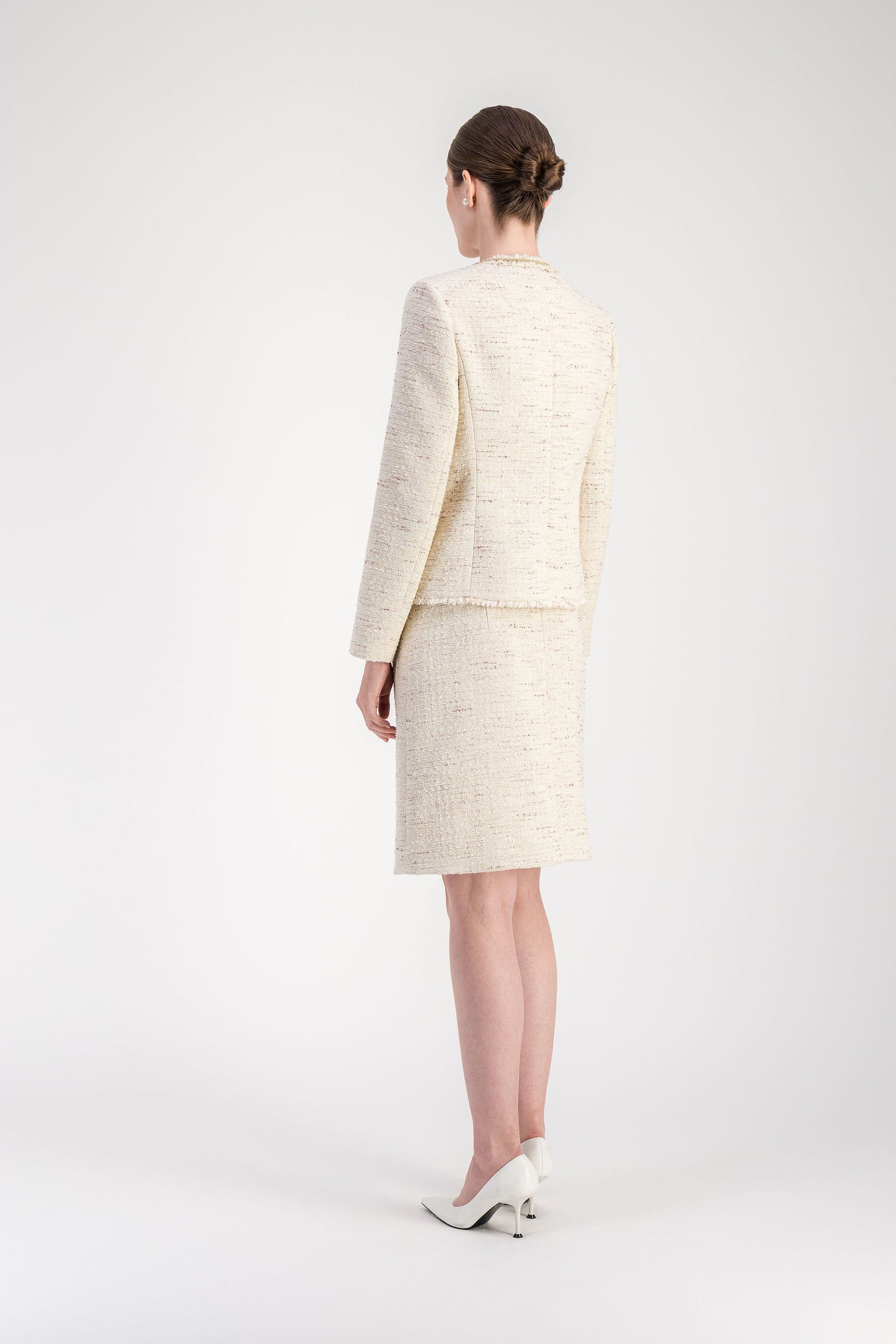 Veste droite jaune clair en tweed