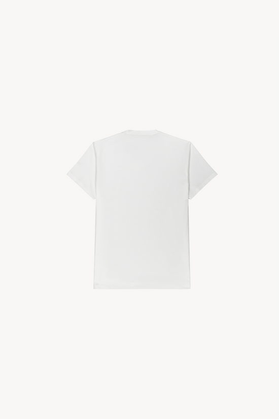 Un t-shirt blanc optique élégant, orné d’une broderie en perles en forme de cœur, doté de sa coupe soignée et son coton doux