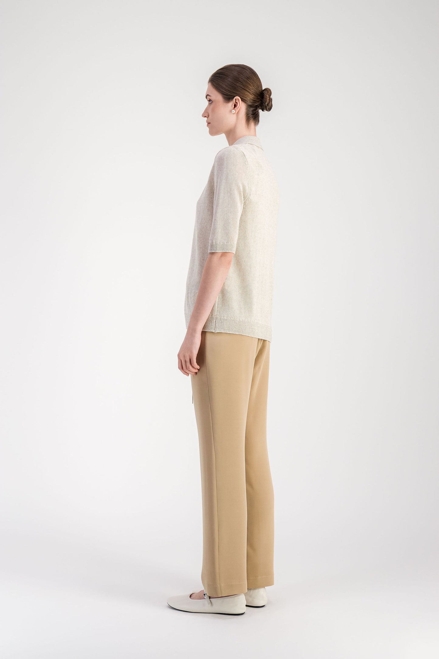 Gilet ajusté beige moyen en maille brodée