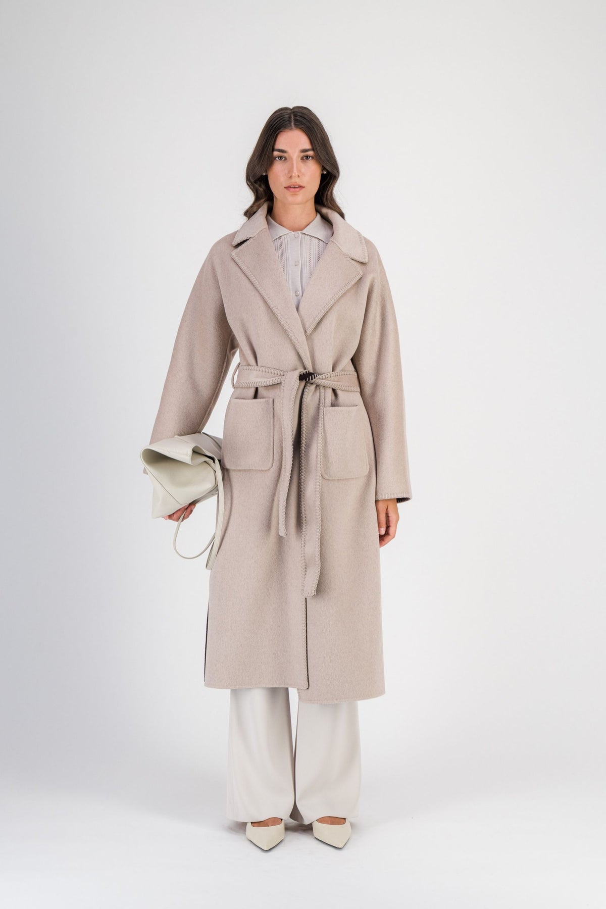 Manteau réversible en laine et cachemire beige clair