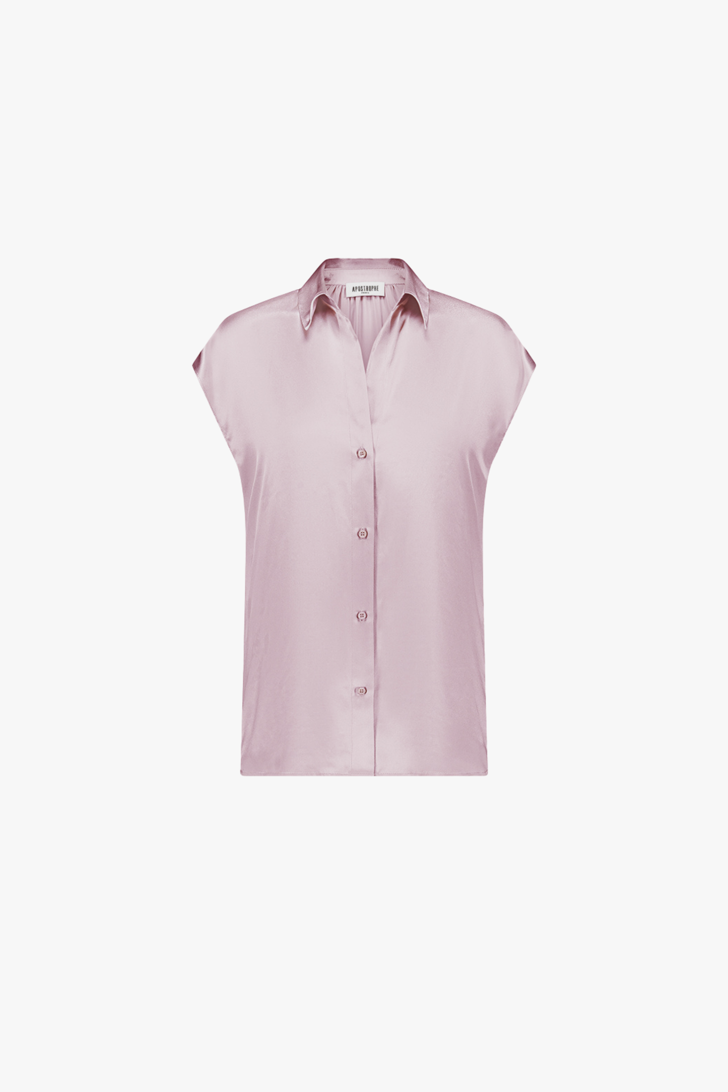 Tunique rose pale col chemise et patte de boutonnage à quatre boutons.