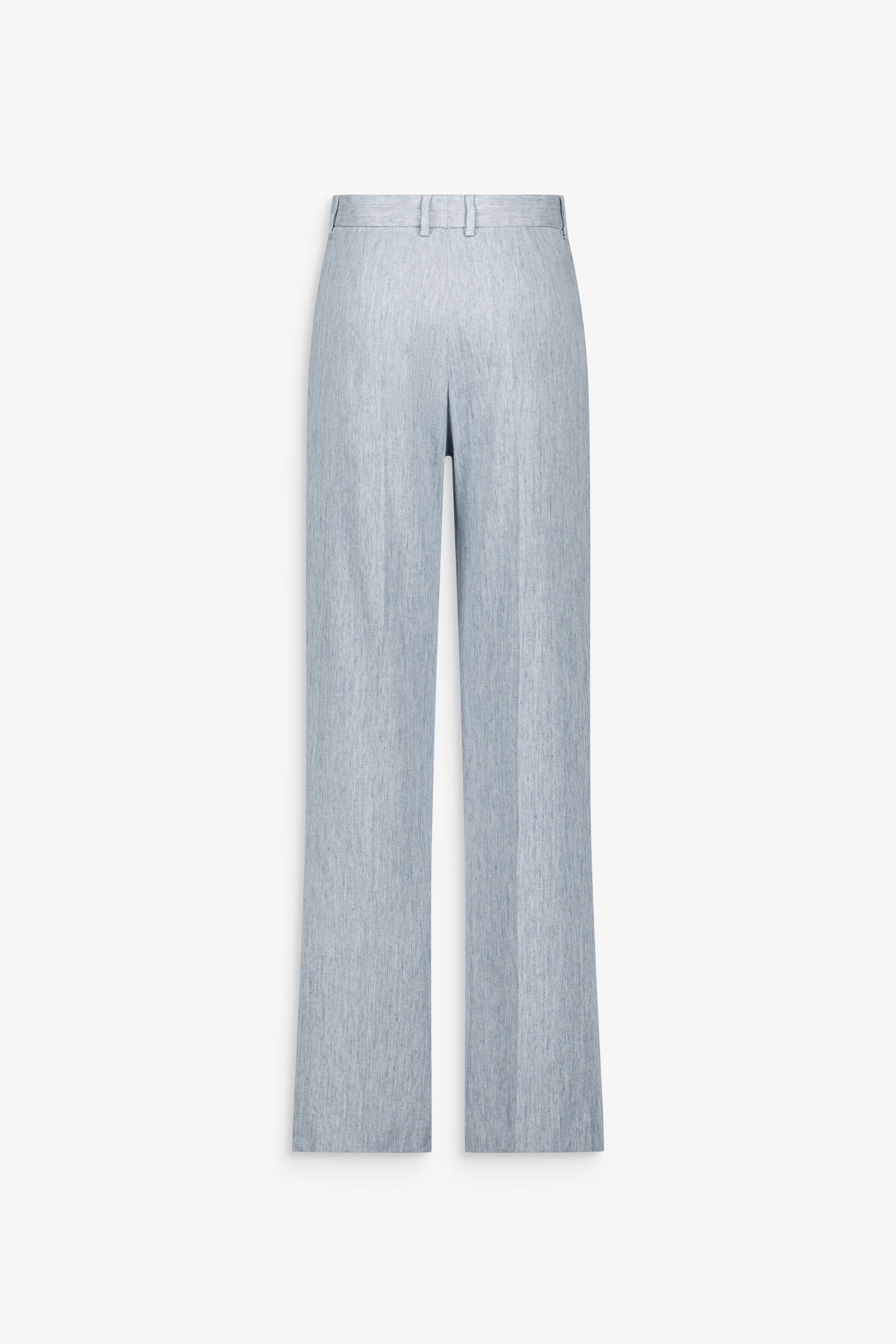Pantalon en lin à jambe légèrement évasée et tombé fluide.