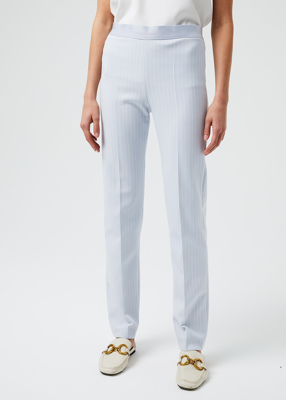 PANTALON DOUBLE TOILE STRETCH A TAILLE ELASTIQUE BLEU PALE