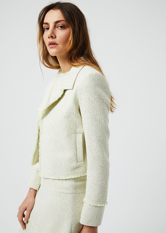 VESTE COURTE EN TWEED VERT PALE