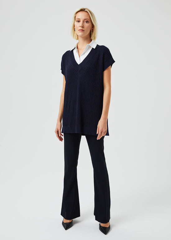 PULL TROMPE L'OEIL MANCHES COURTES MARINE