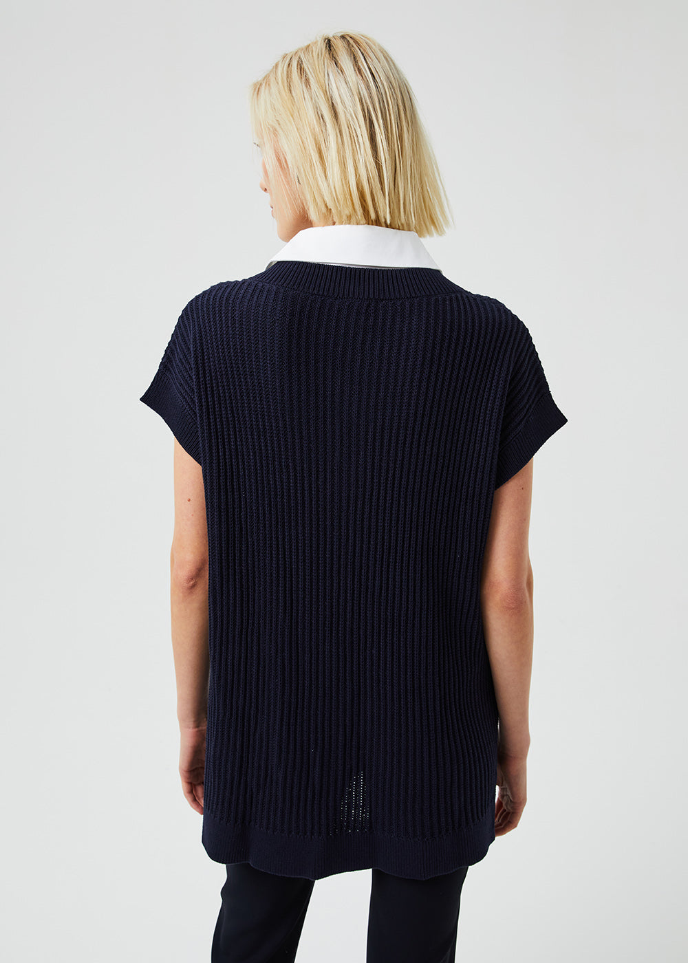 PULL TROMPE L'OEIL MANCHES COURTES MARINE