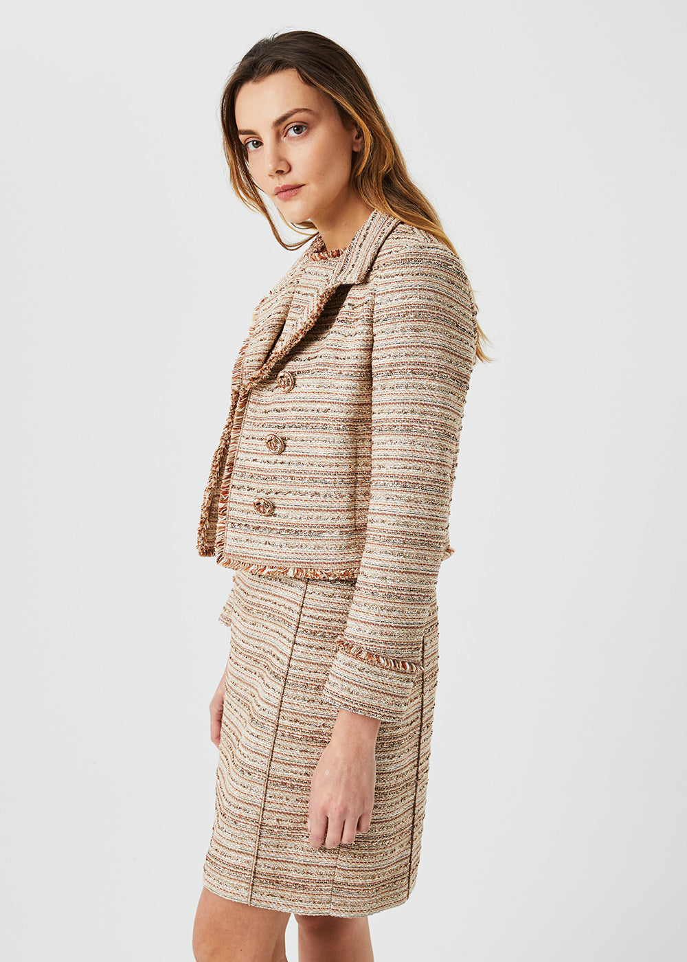 VESTE COURTE EN TWEED BEIGE