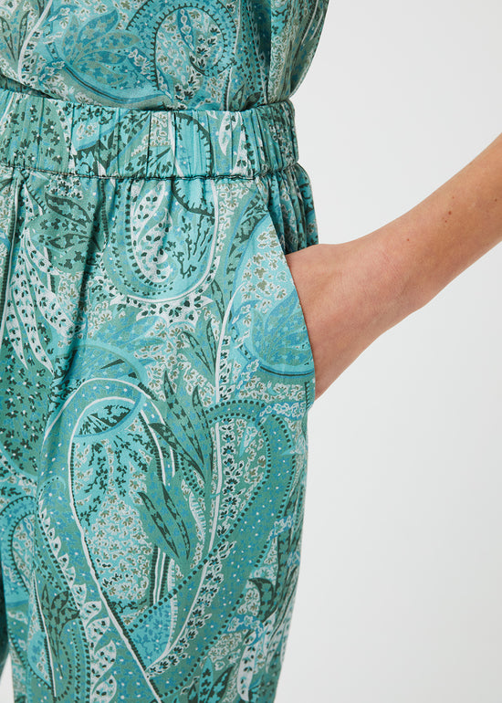 PANTALON EN COTON IMPRIME CACHEMIRE VERT