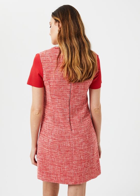ROBE MANCHES COURTES EN TWEED ROUGE