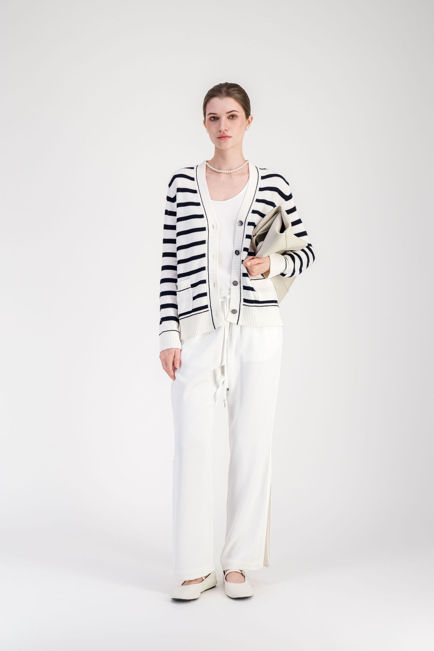 Cardigan droit marine rayé