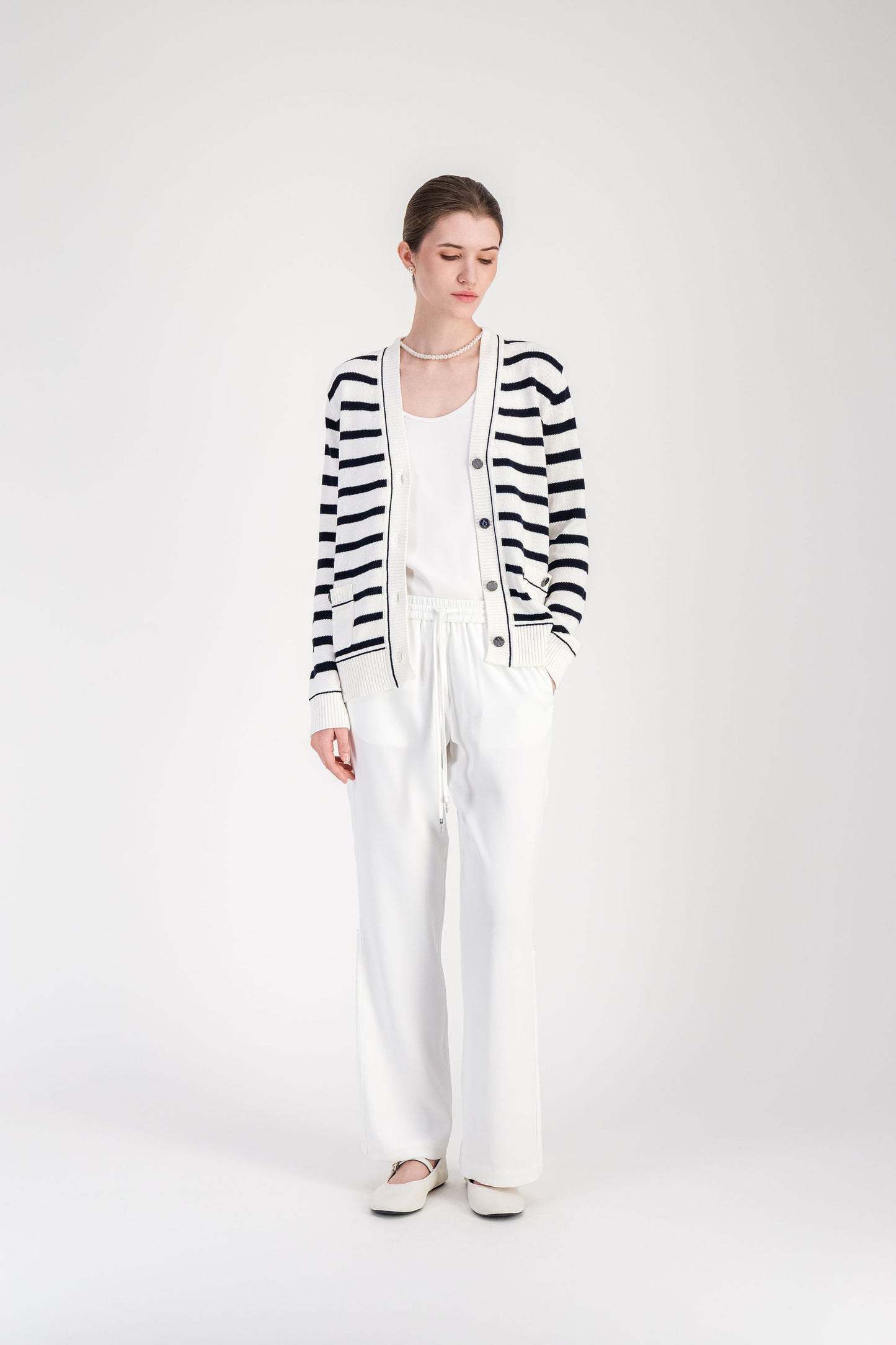 Cardigan droit marine rayé