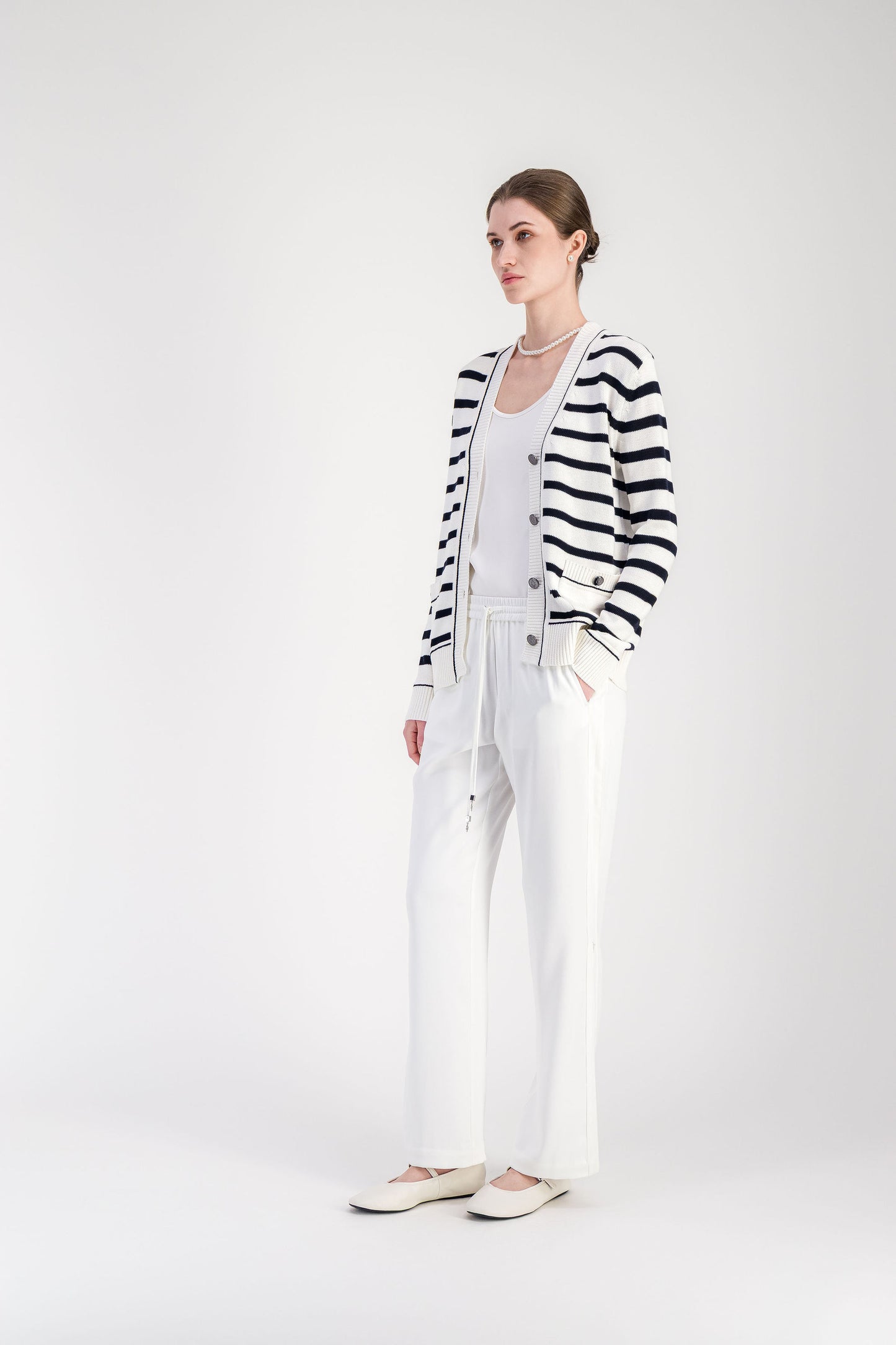 Cardigan droit marine rayé