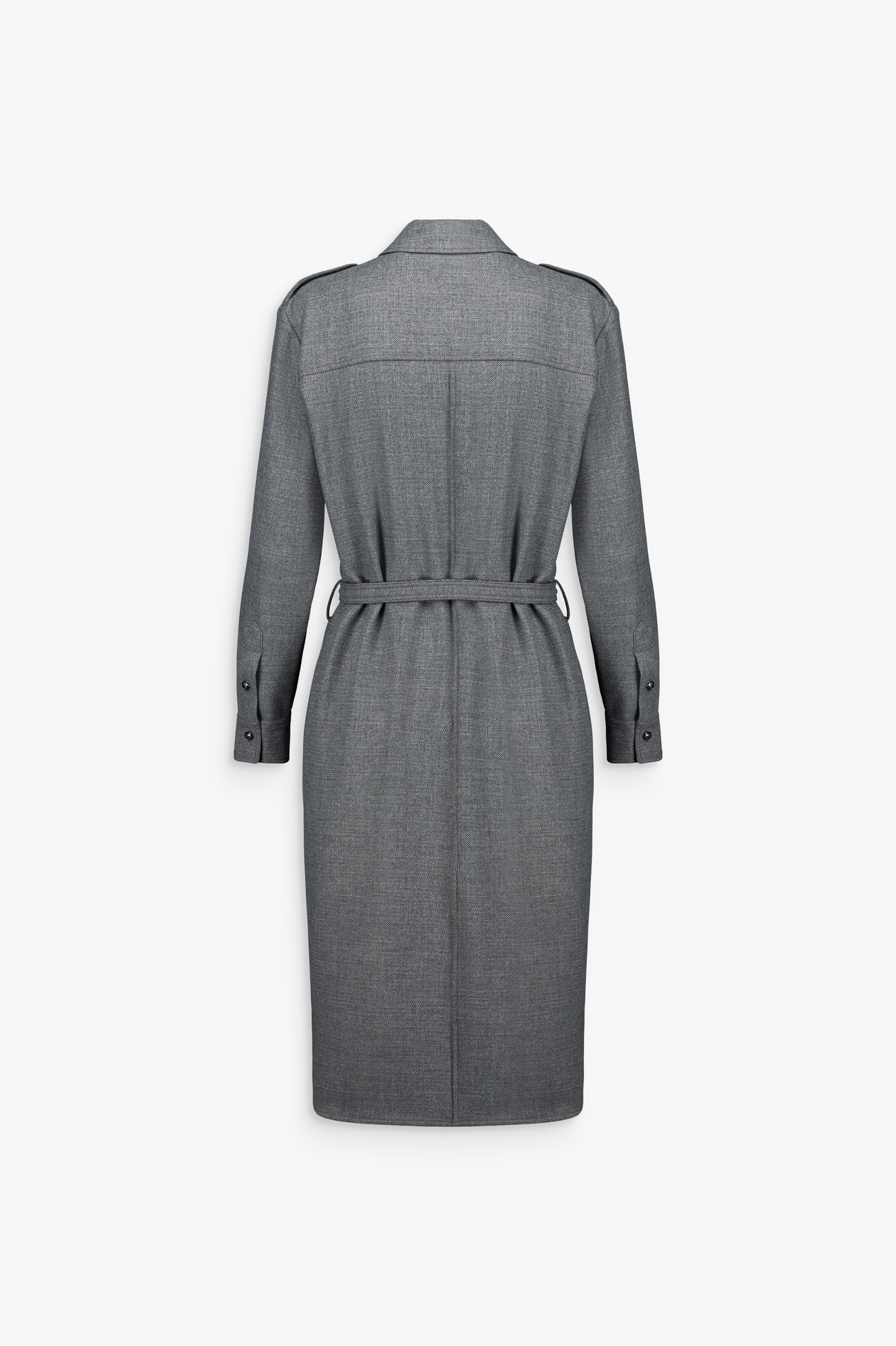 Robe courte gris moyen ceinturée avec détails élégants