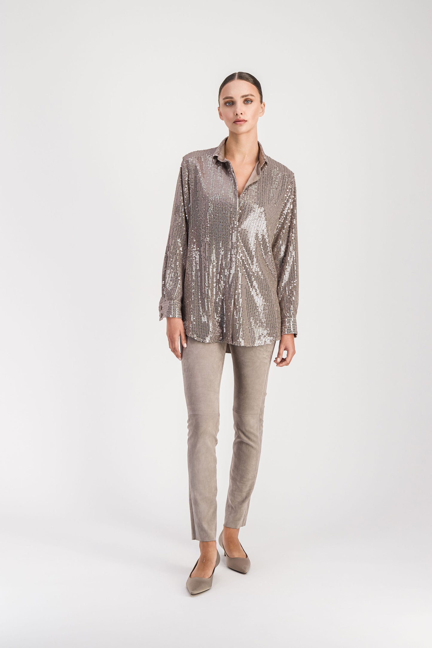 Chemise à sequins taupe moyen