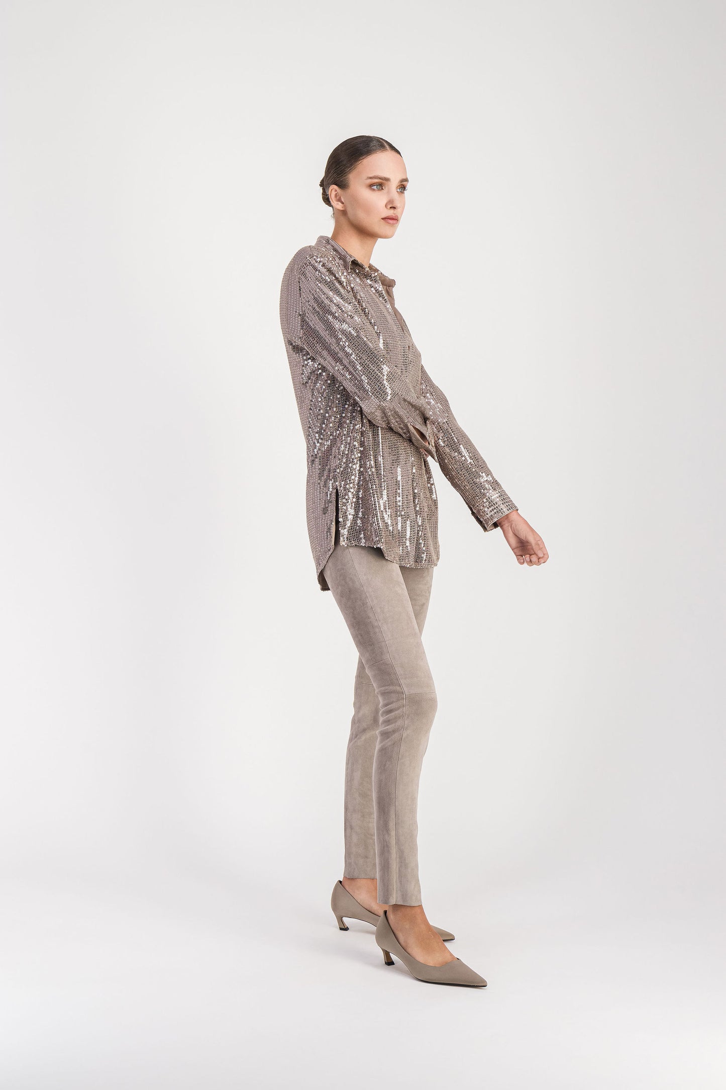 Chemise à sequins taupe moyen