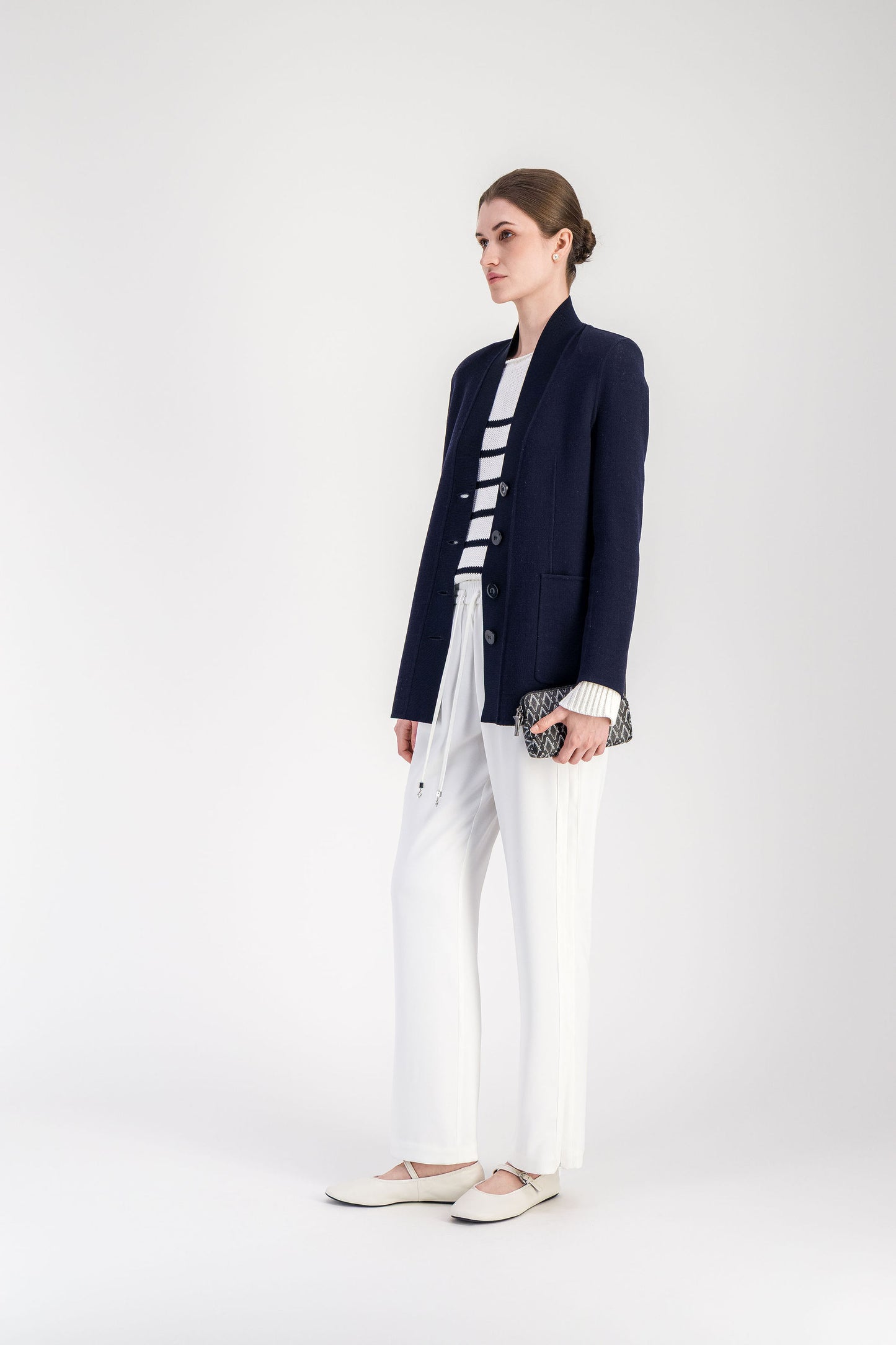 Pull fluide marine rayé