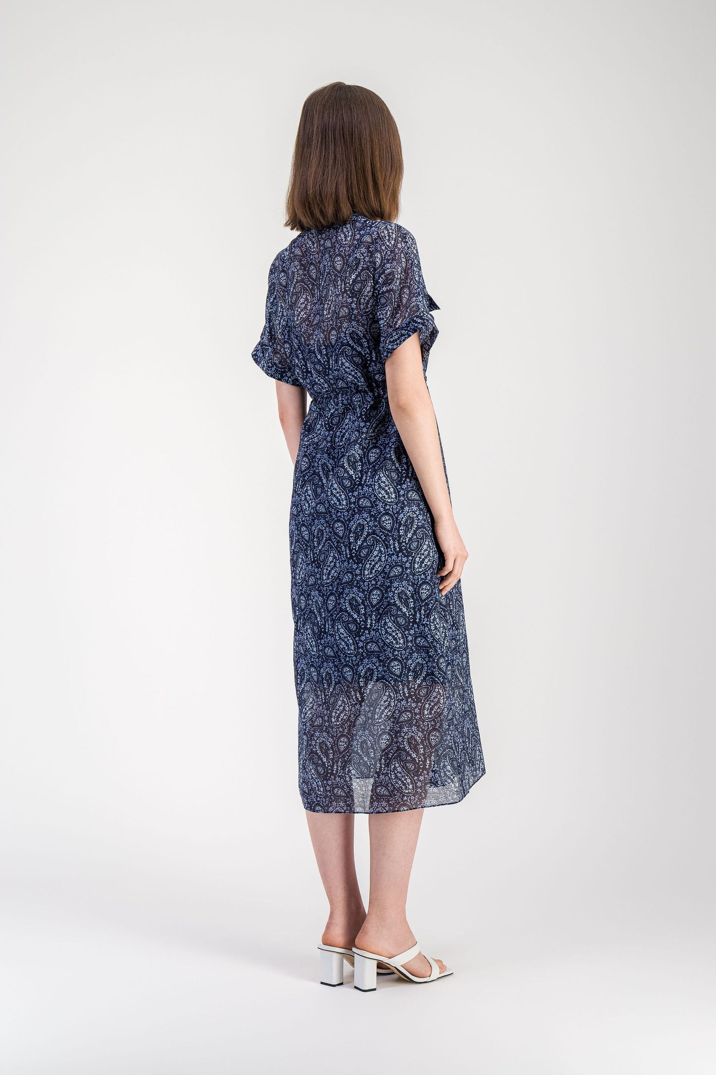 Robe chemise midi marine à imprimé