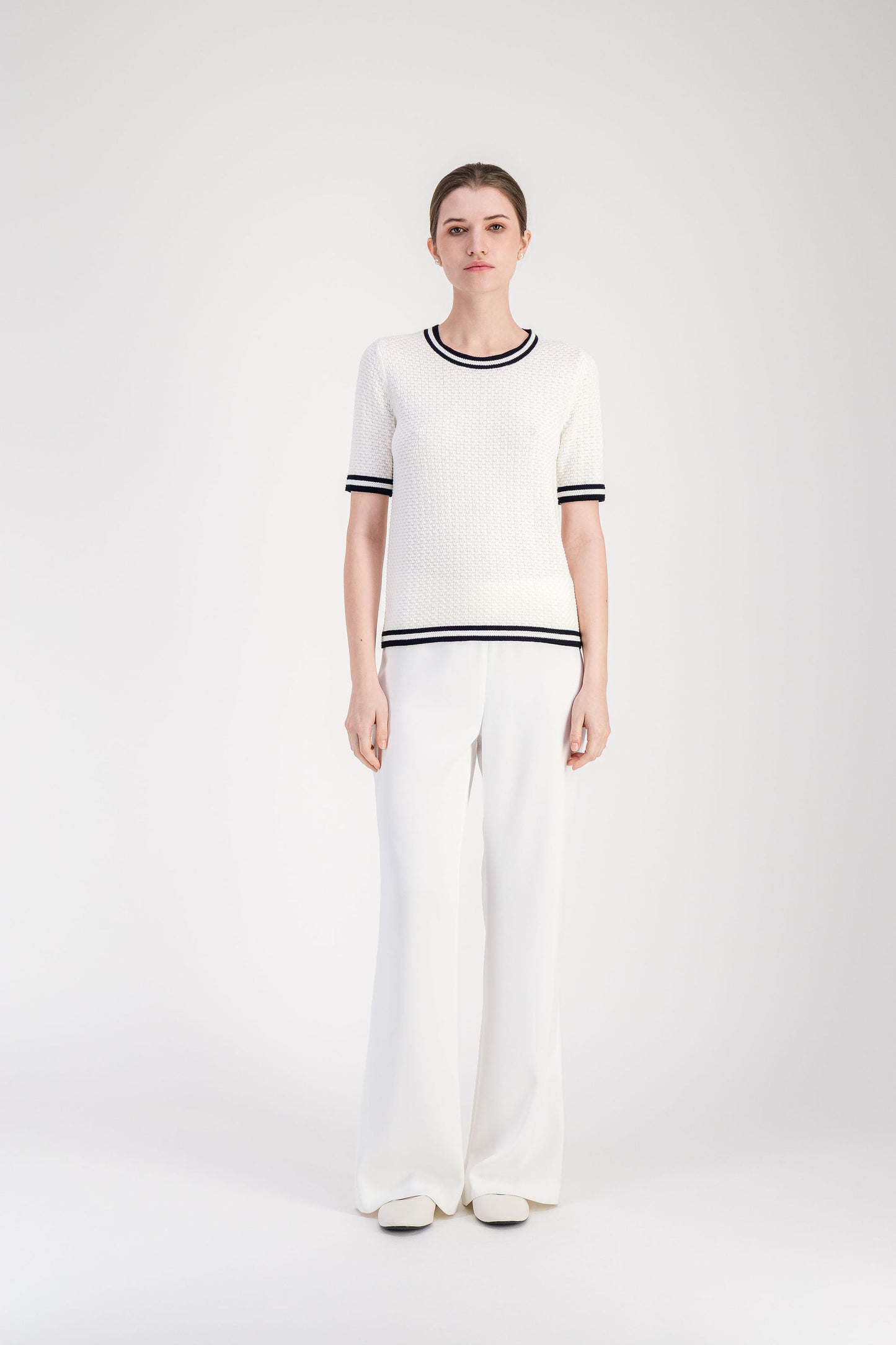 Top ajusté marine à col rond