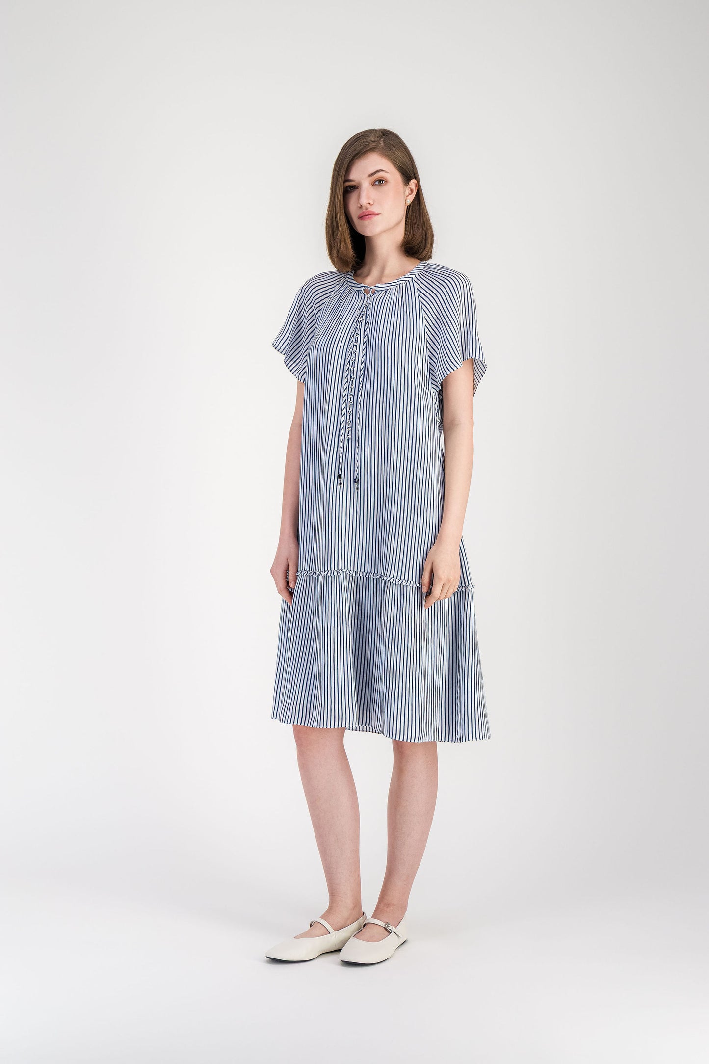 Robe longue bleu denim à rayures