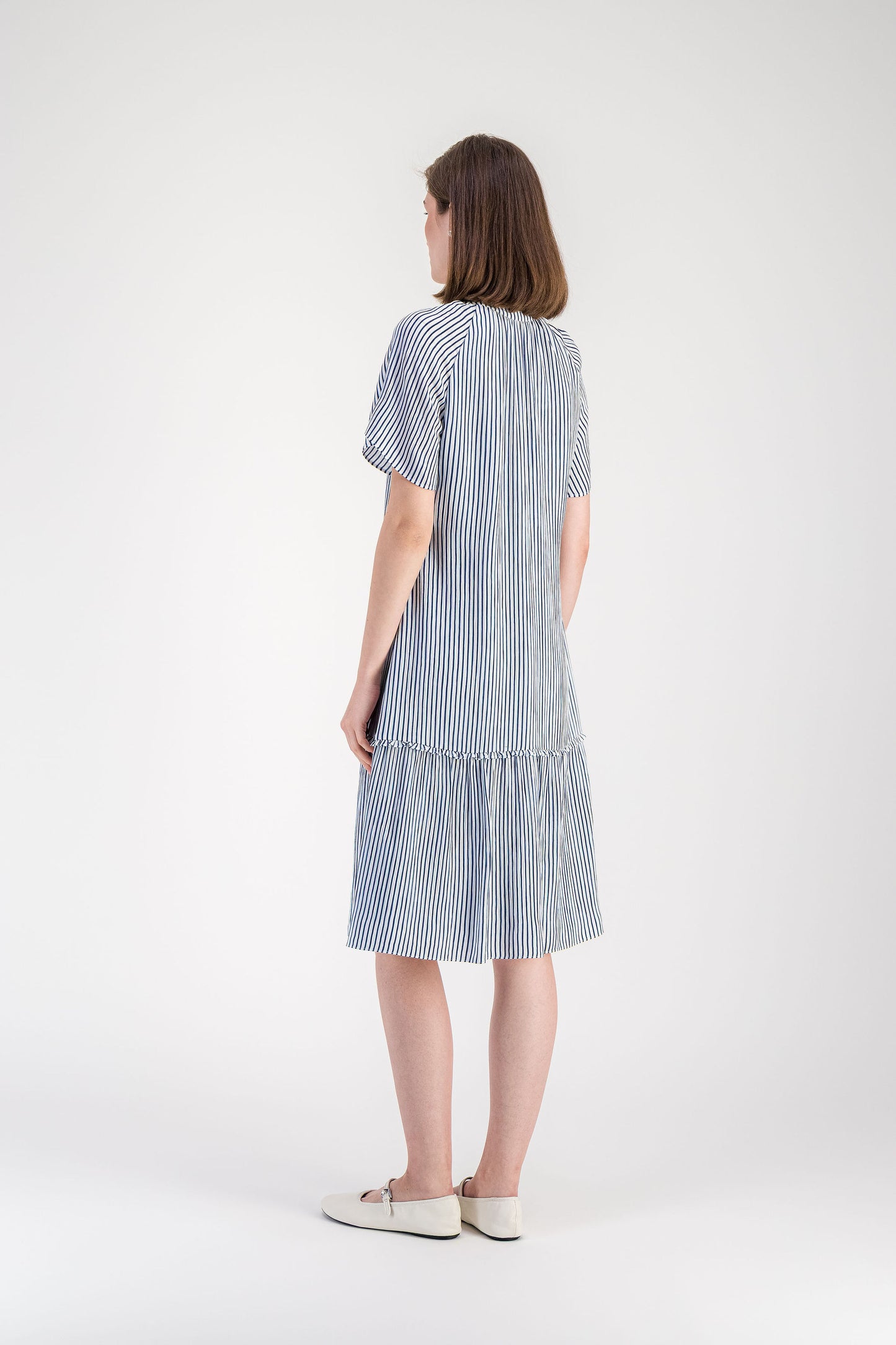 Robe longue bleu denim à rayures