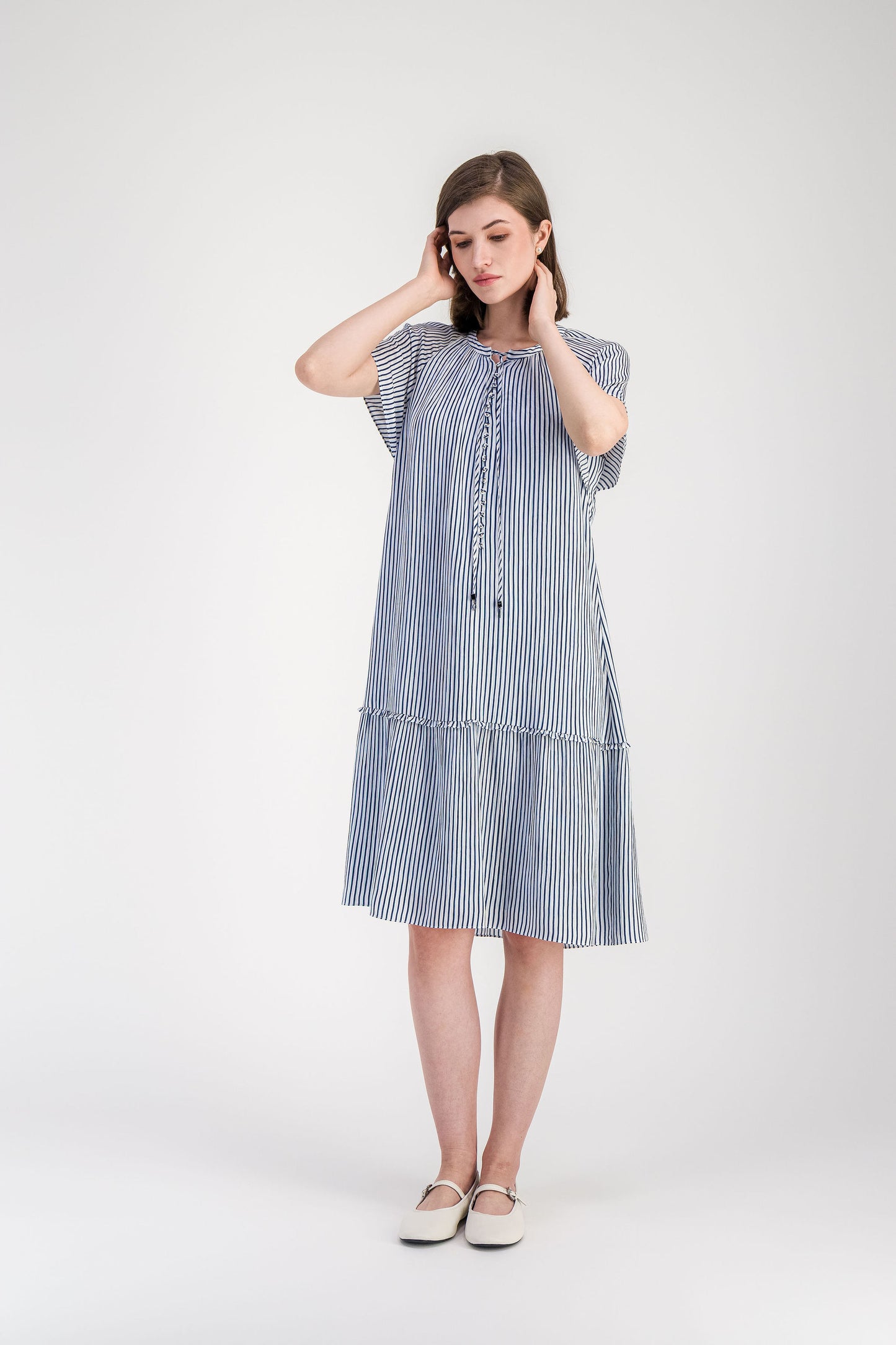 Robe longue bleu denim à rayures