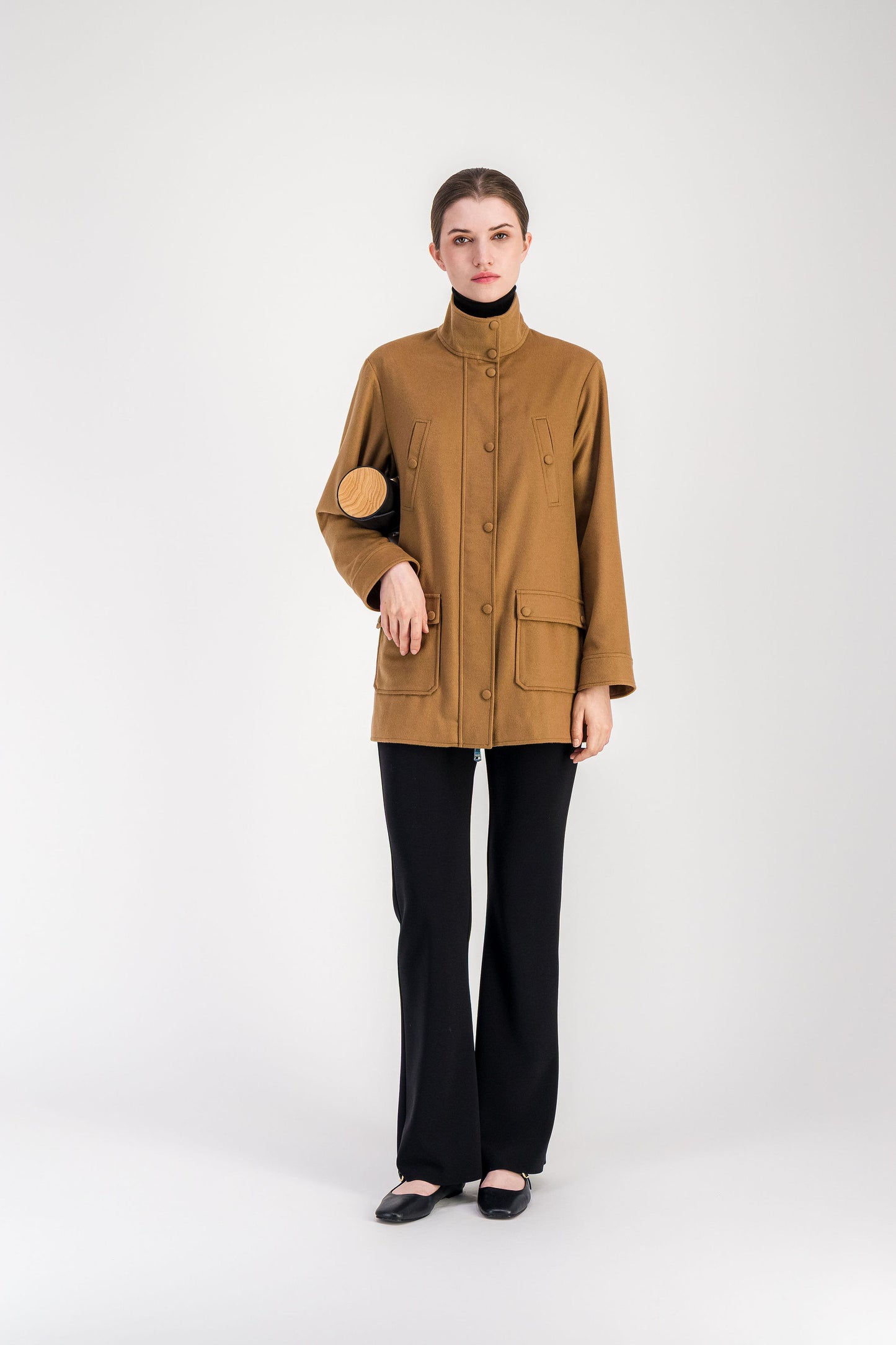 Manteau oversize camel en flanelle de cachemire