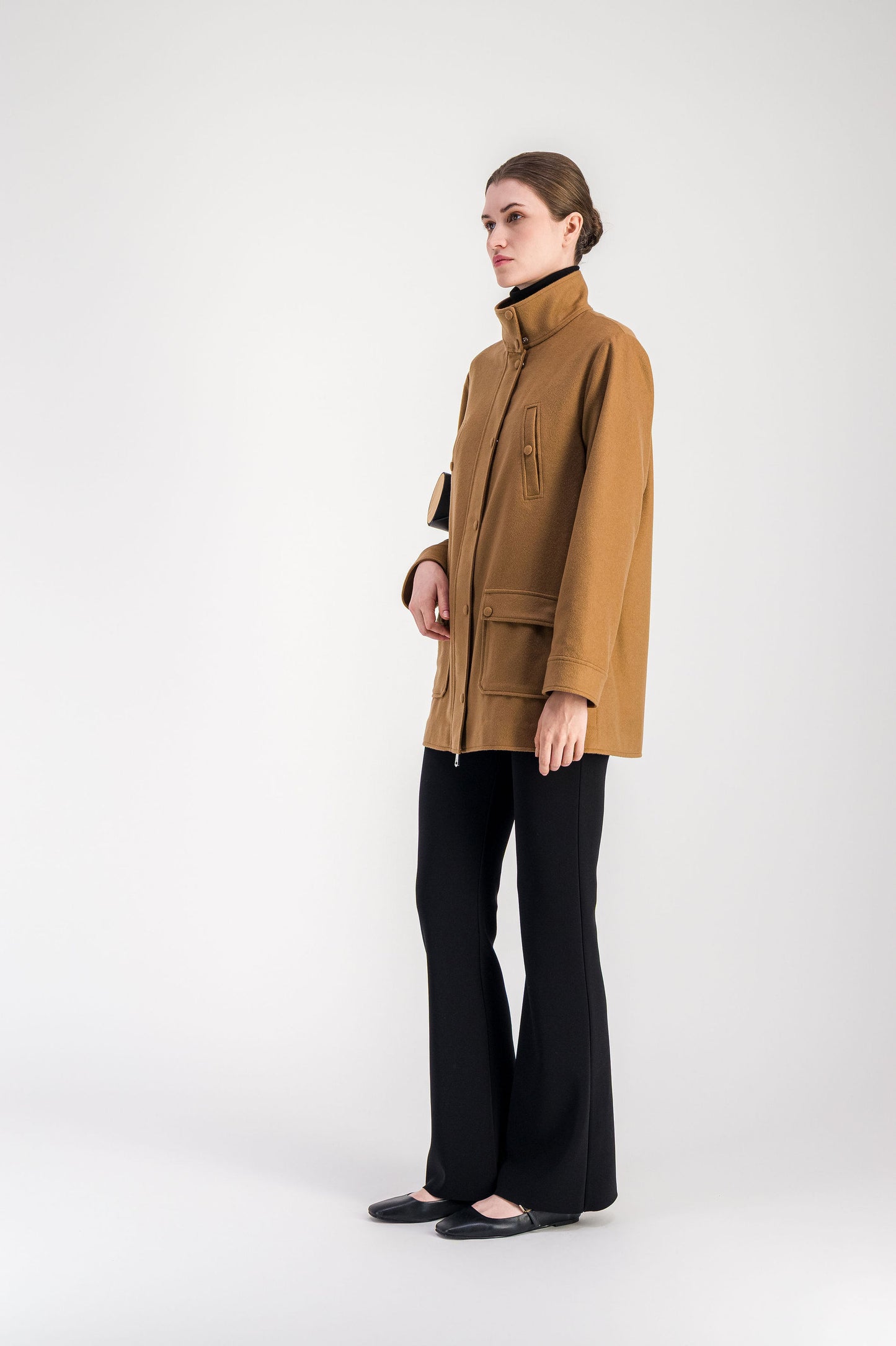 Manteau oversize camel en flanelle de cachemire