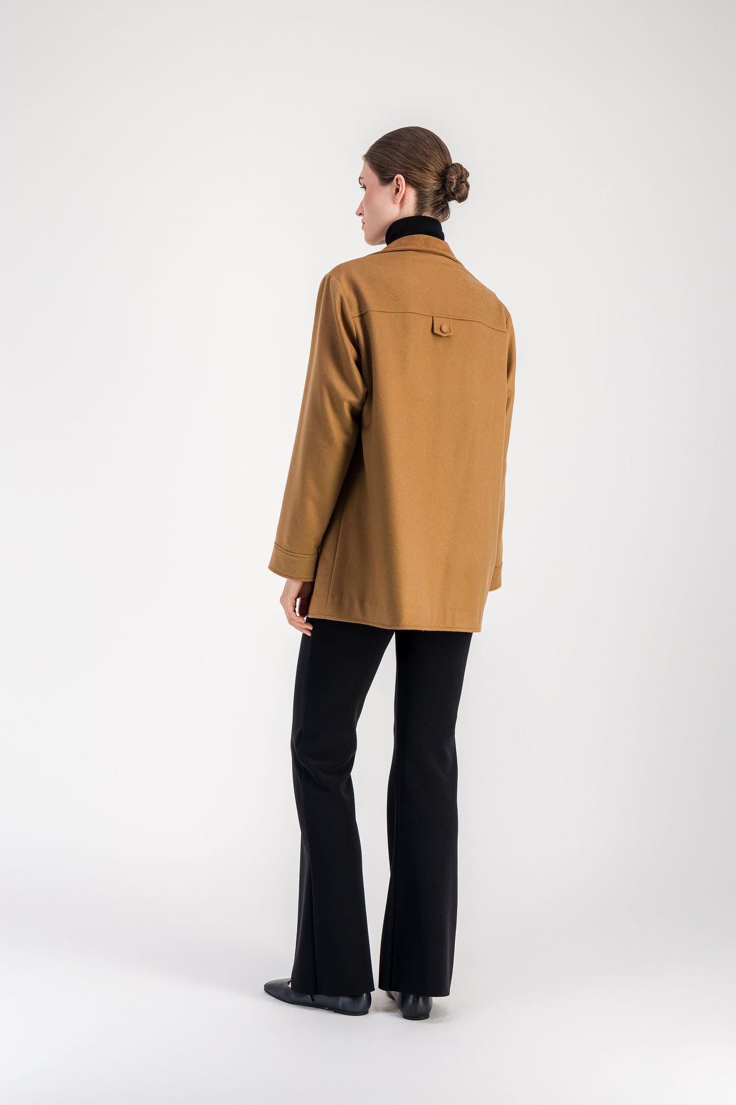 Manteau oversize camel en flanelle de cachemire