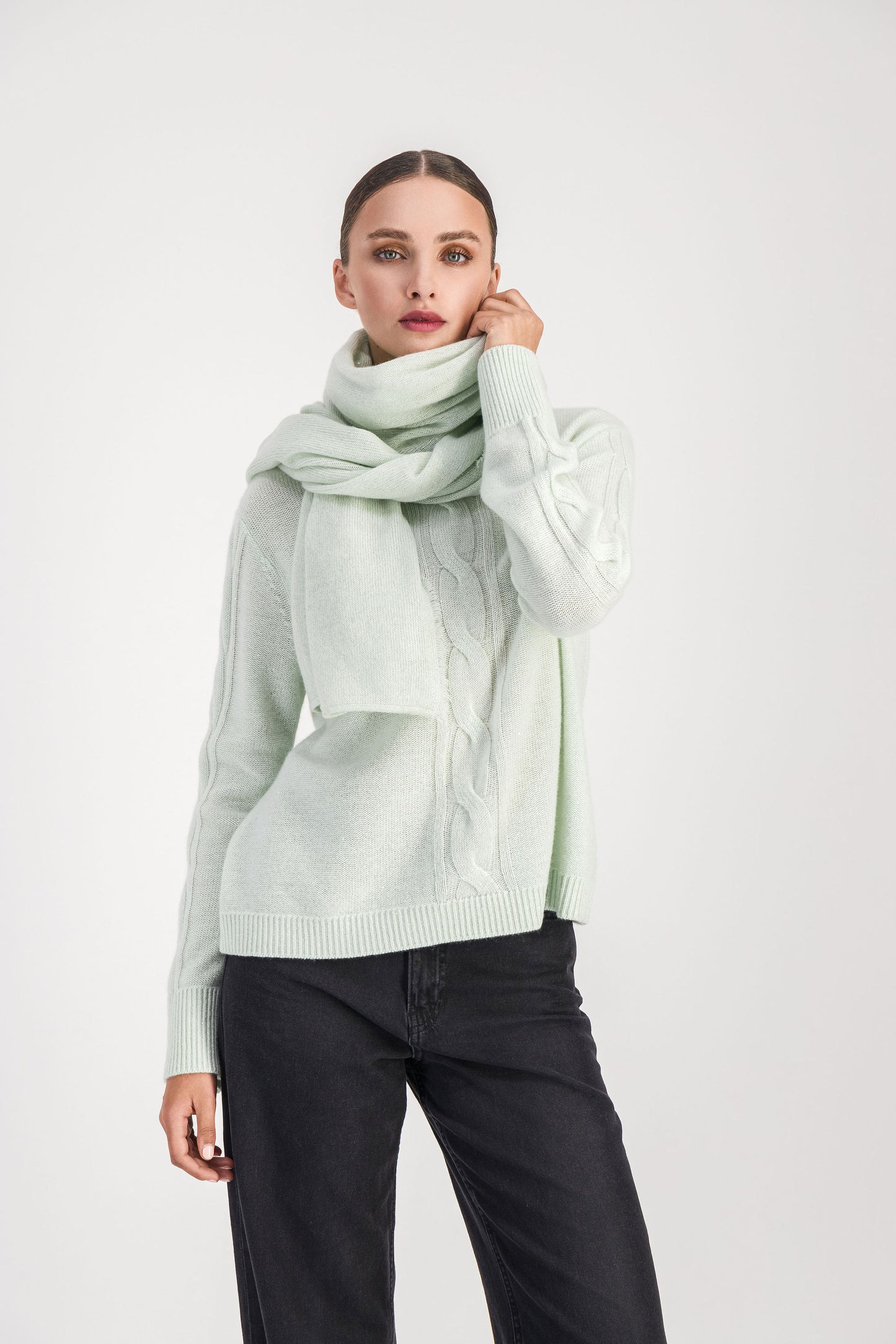 Sea Green Cashmere Cable Sweater