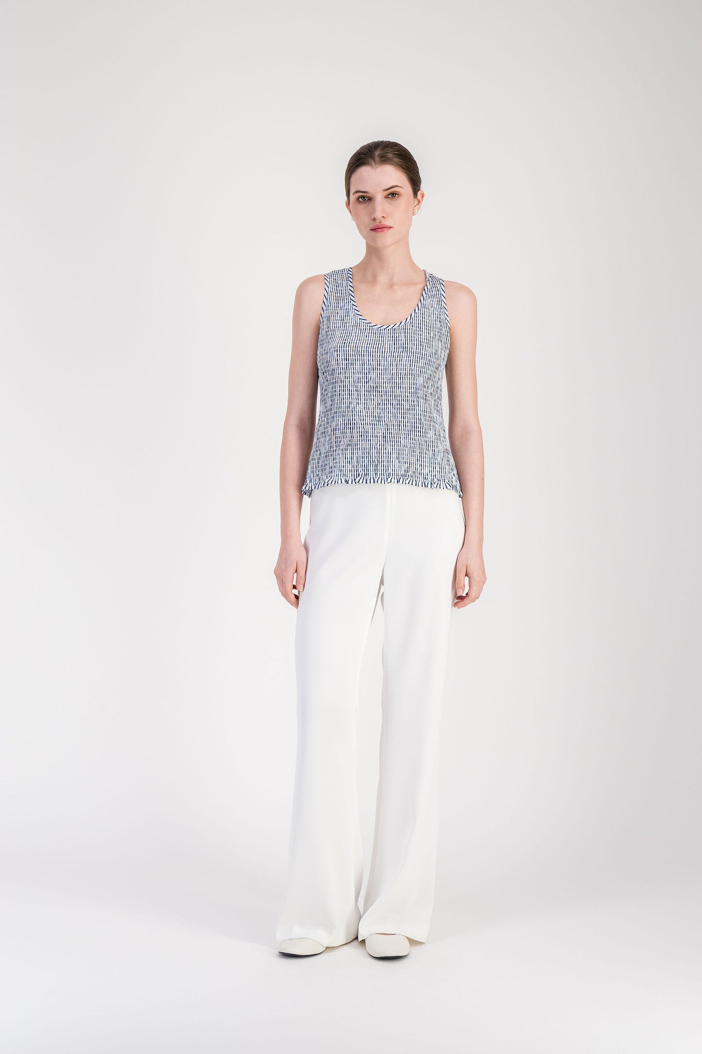 Top ample bleu denim à rayures