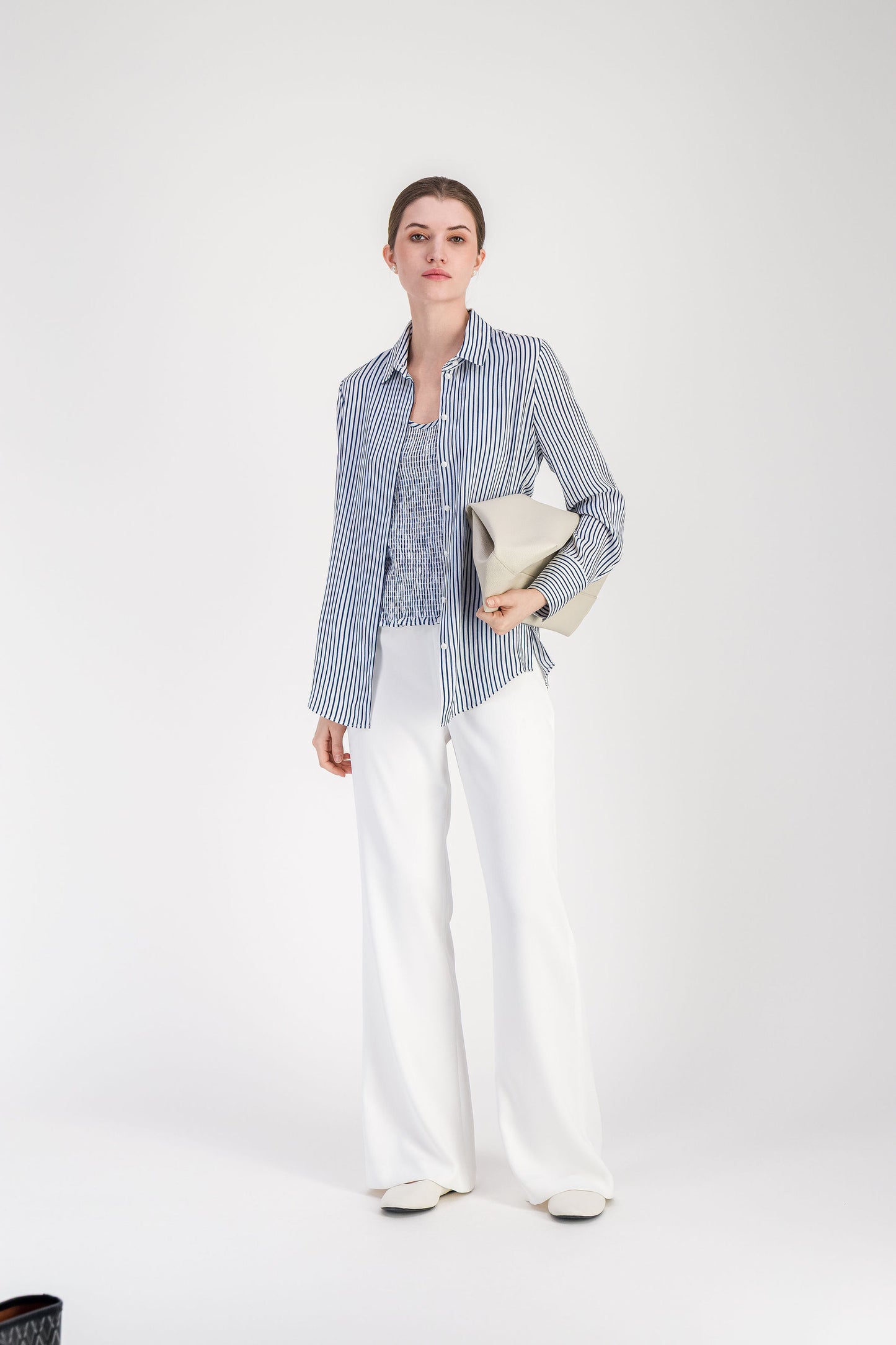 Top ample bleu denim à rayures