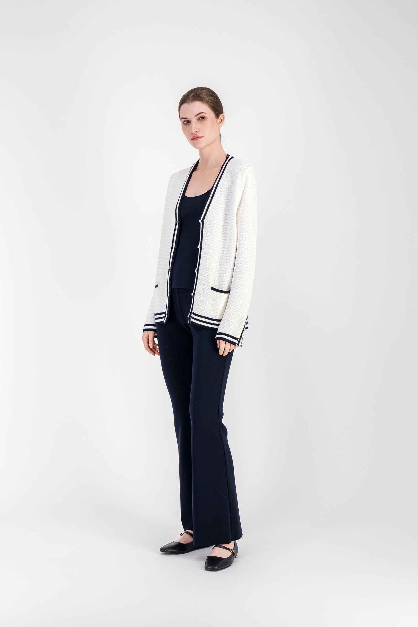 Cardigan ajusté marine à col V