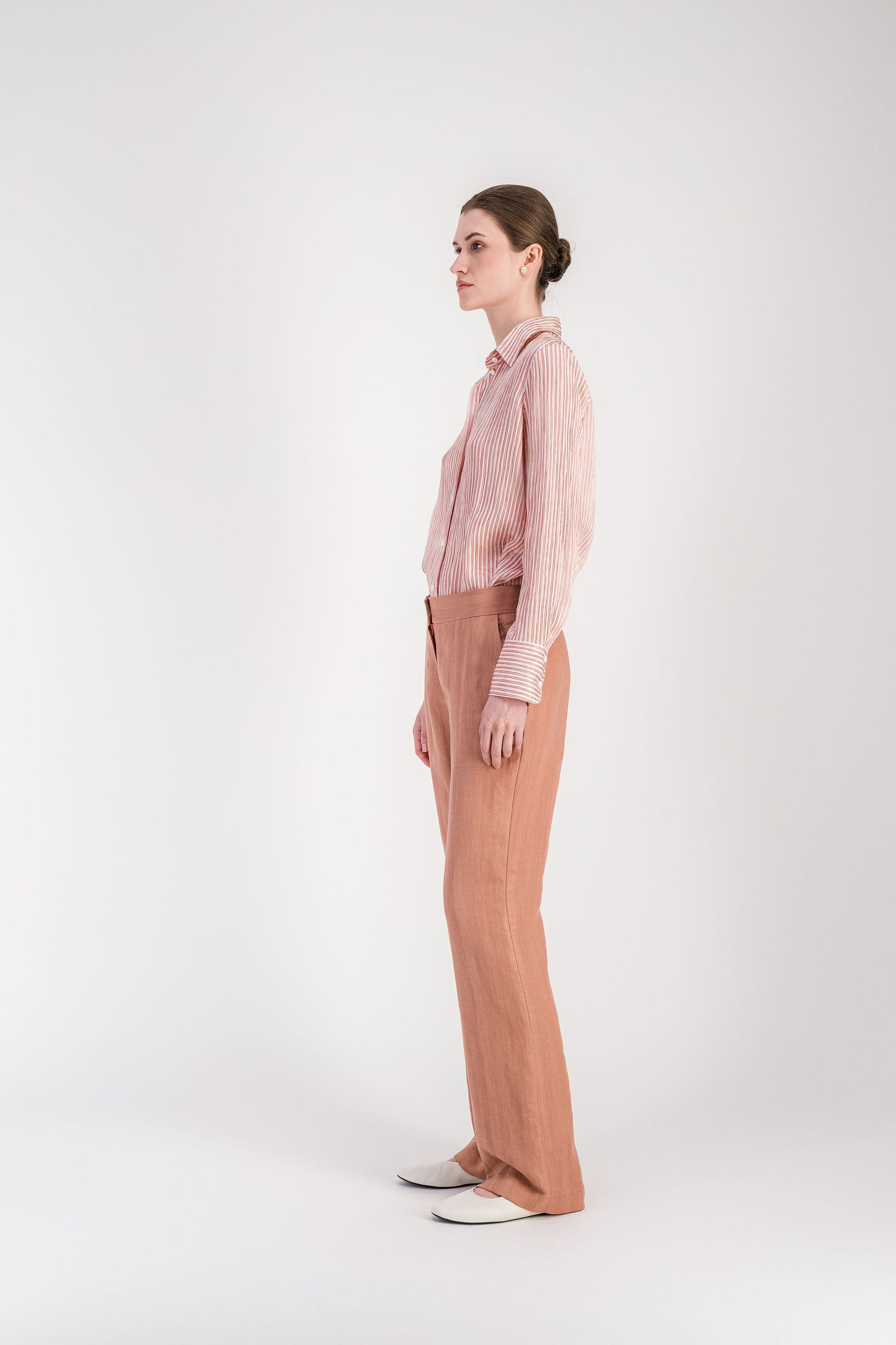 Chemise droite rose à rayures