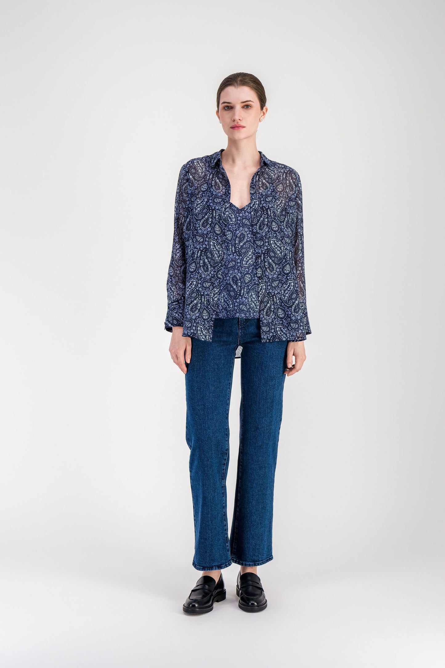 Chemise droite marine à imprimé