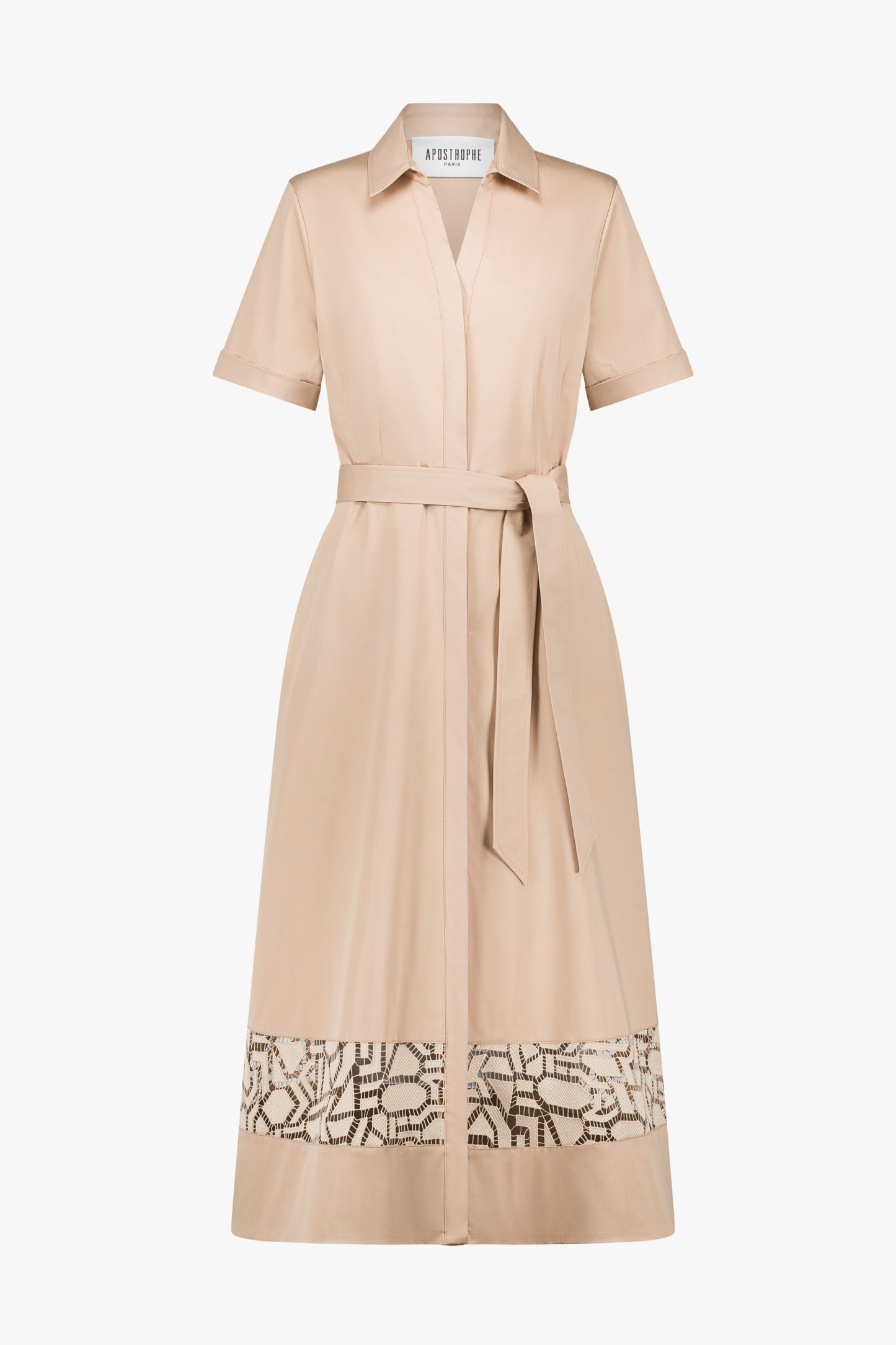 Robe en satin de coton avec col classique et ceinture à la taille