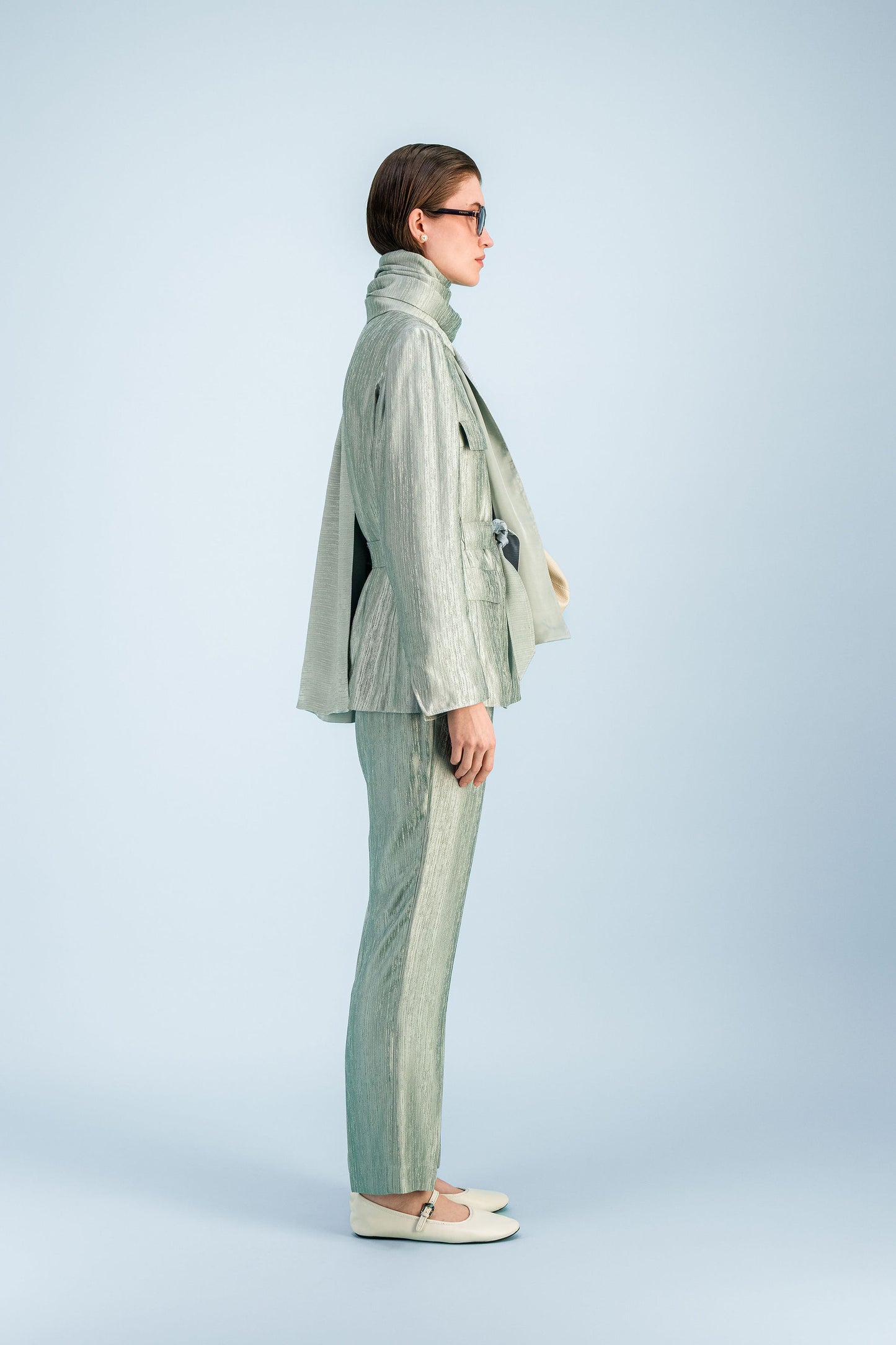 Veste-chemise droite sauge ceinturé