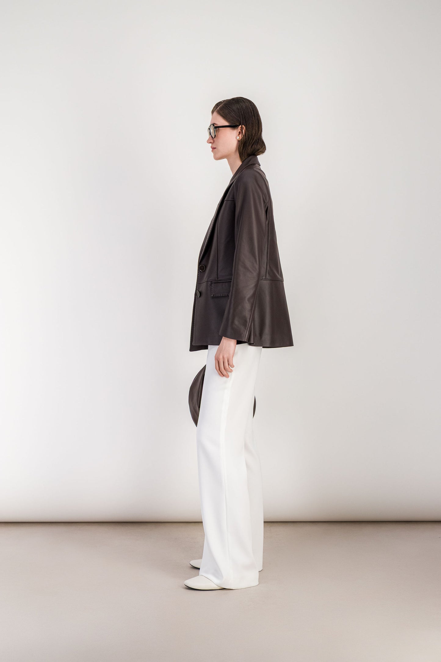 Veste droite en cuir marron