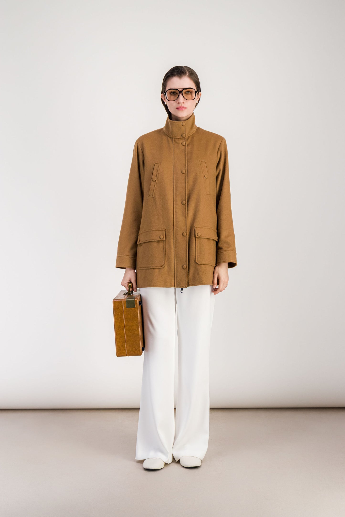 Manteau oversize camel en flanelle de cachemire
