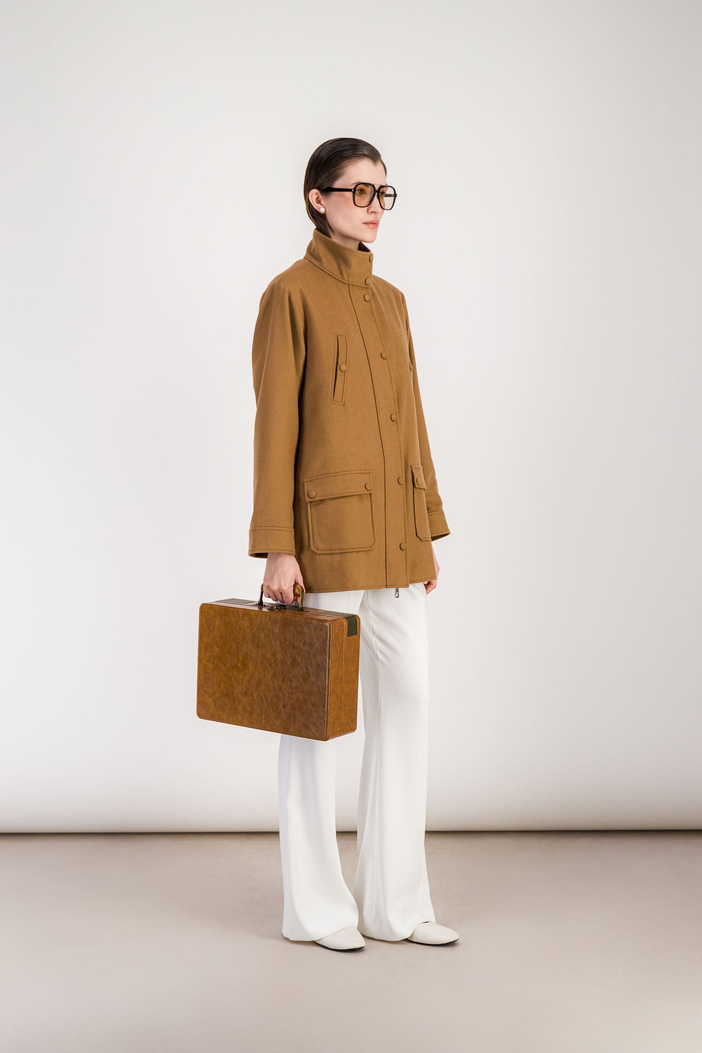 Manteau oversize camel en flanelle de cachemire