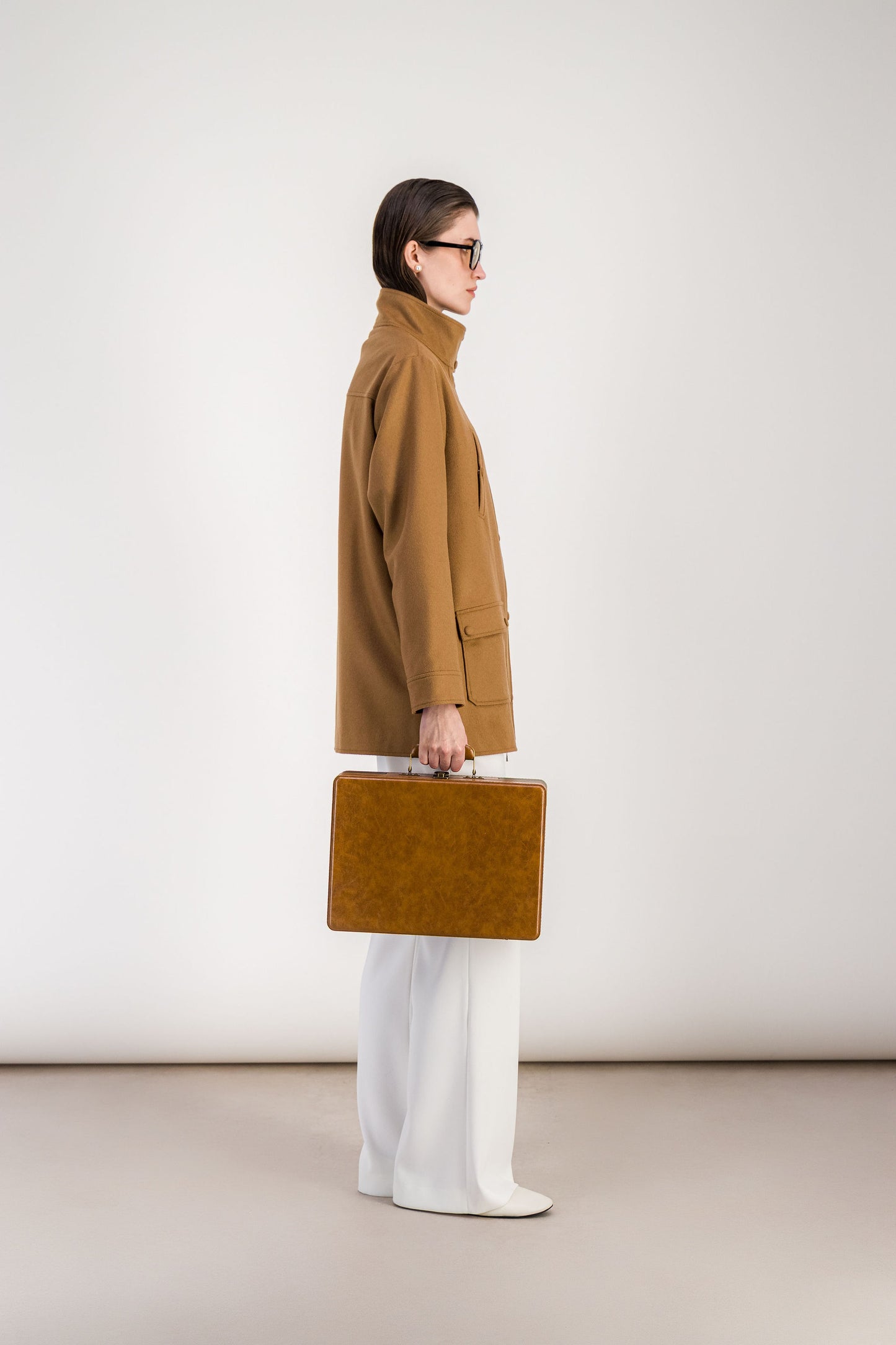 Manteau oversize camel en flanelle de cachemire