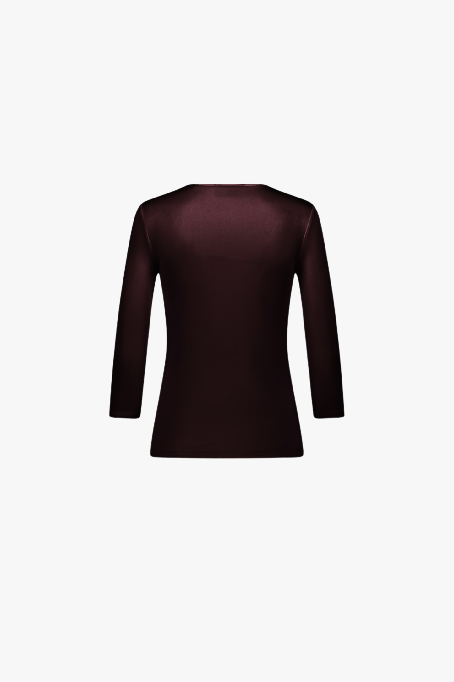 Top en soie grenat à col rond et manches 3/4, coupe ajustée.